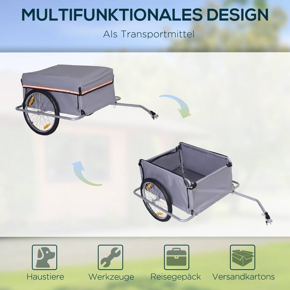 HOMCOM Fahrradanhänger grau grau B/H/L: ca. 88x140x60 cm
