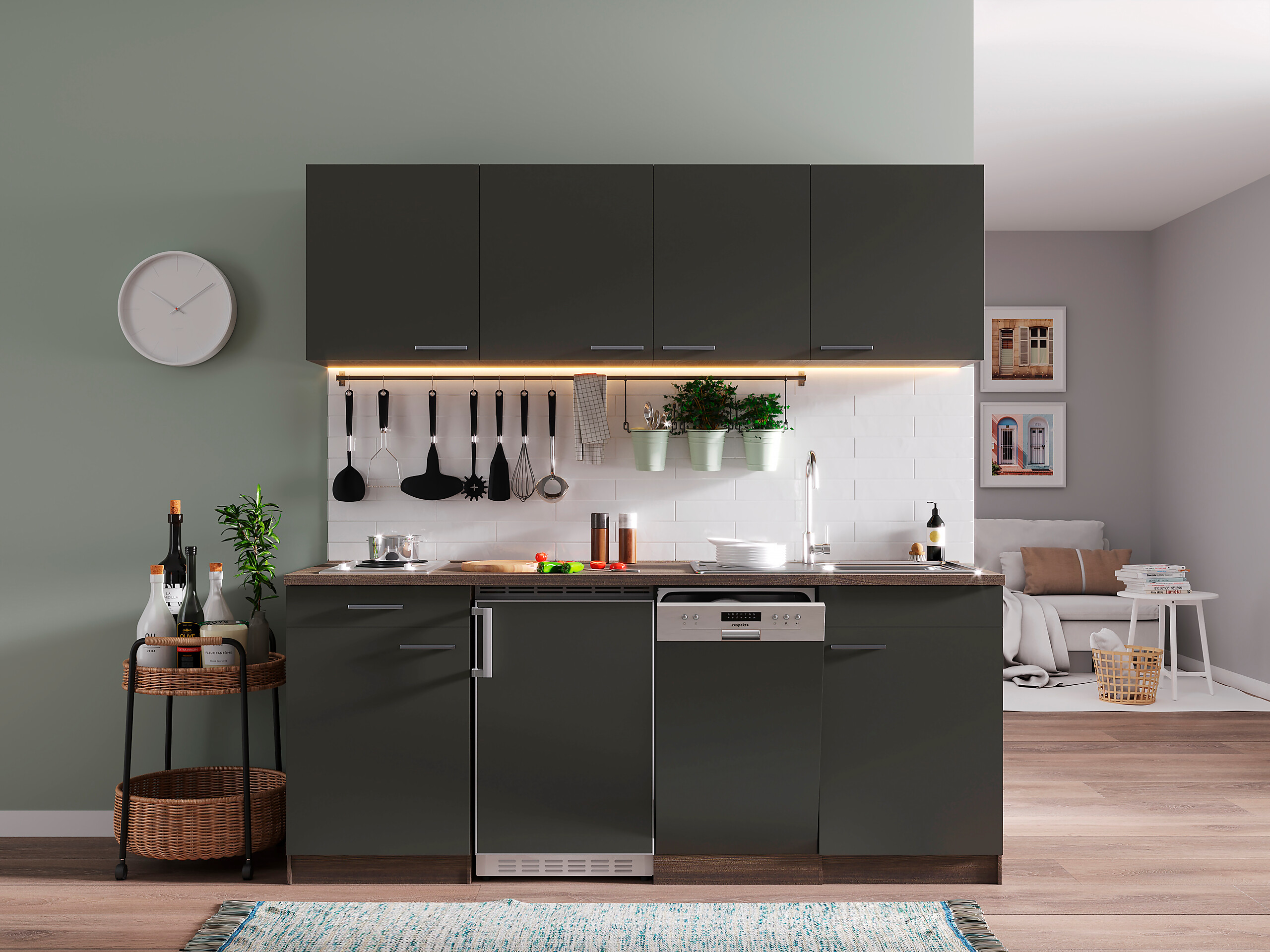 Respekta Küchenblock Economy grau matt B/H/T: ca. 195x200x60 cm