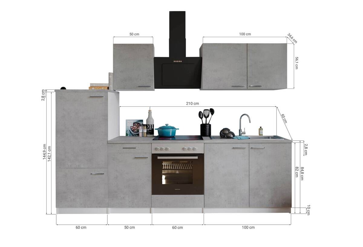 Respekta Küchenblock Malia Beton Optik B/H/T: ca. 270x200x60 cm