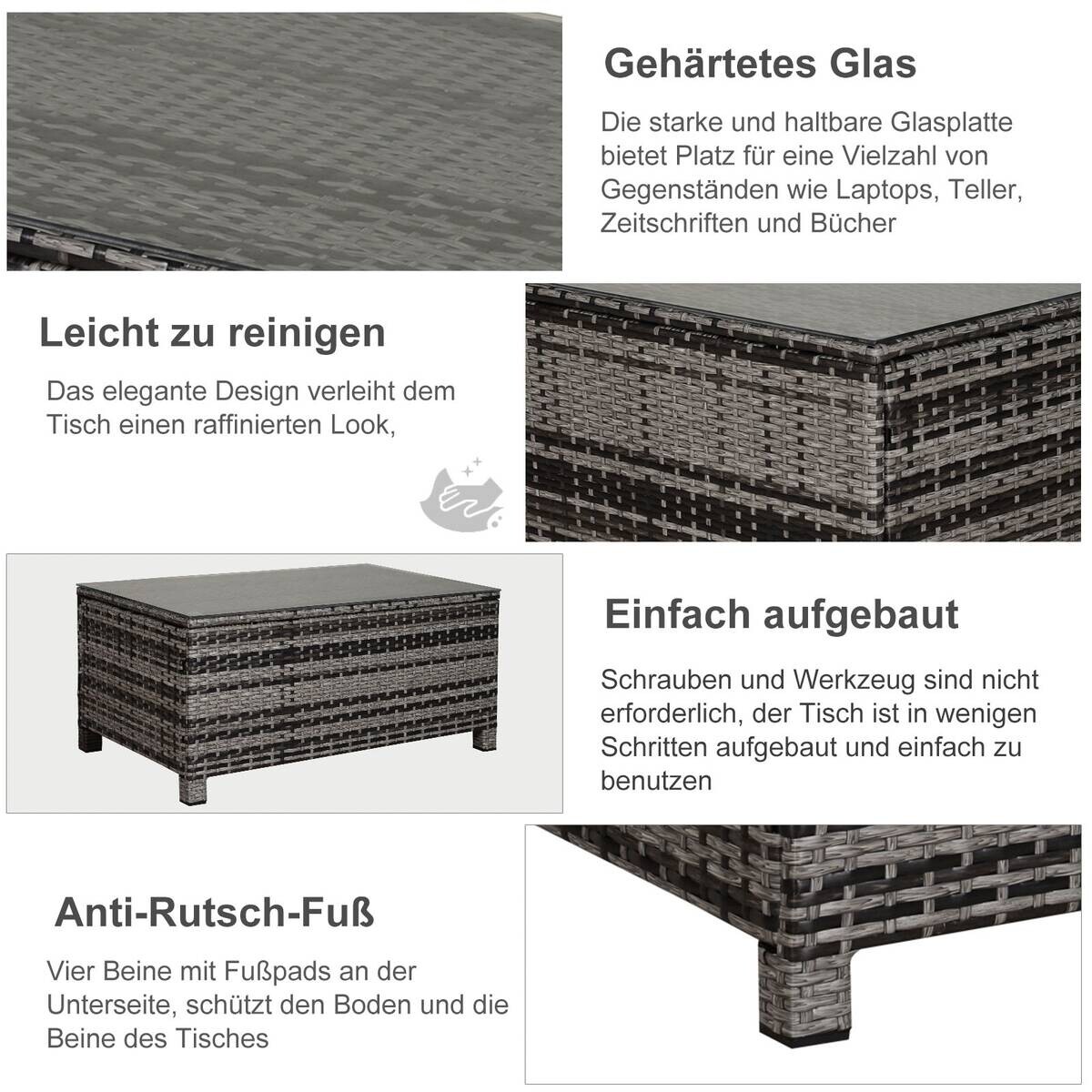 Outsunny Beistelltisch grau Polyrattan B/H/L: ca. 50x85x39 cm