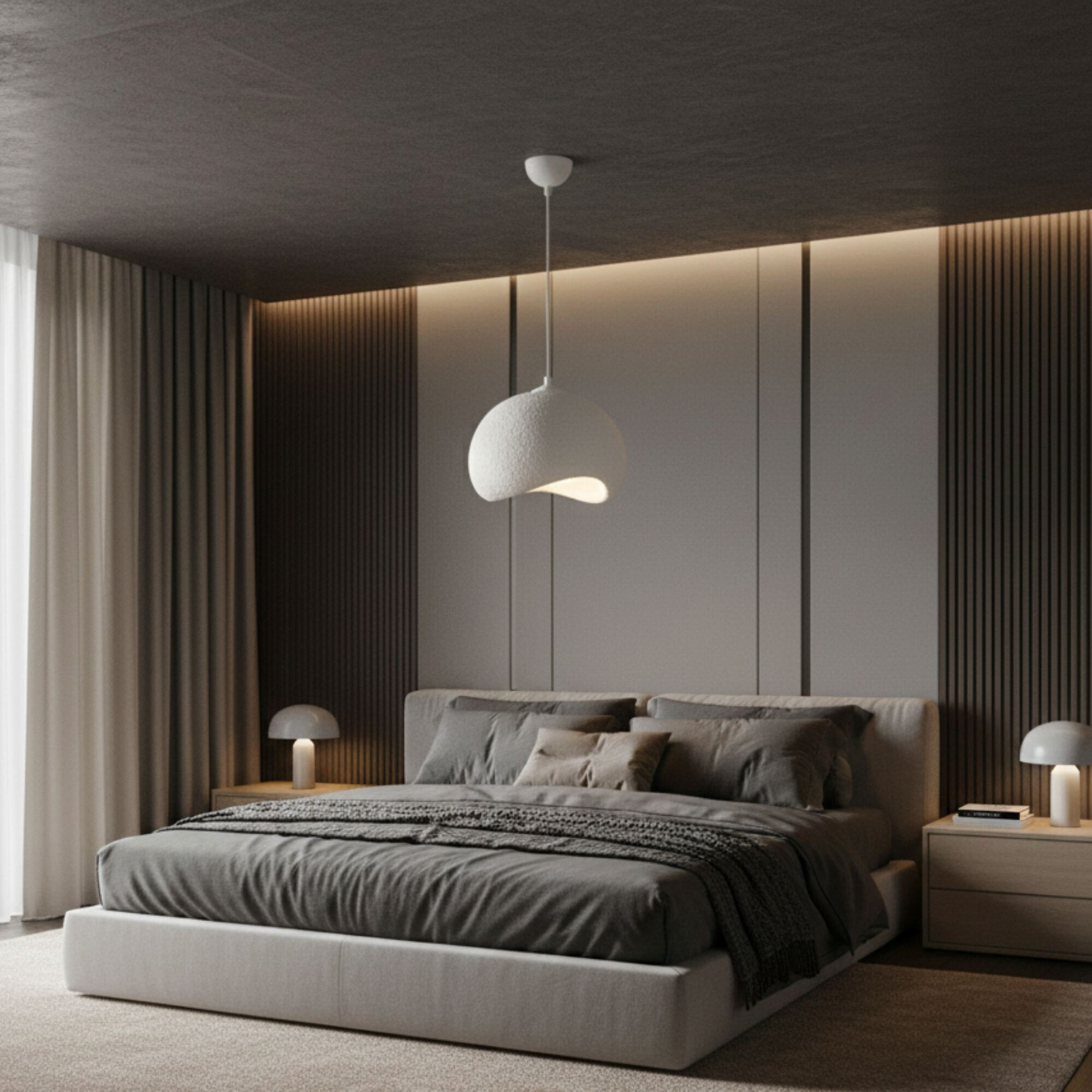 Opviq Pendelleuchte Yontu-15850 weiß Metall Polyester-Mischgewebe B/H/L: ca. 29x120x34 cm E27 1 Brennstellen