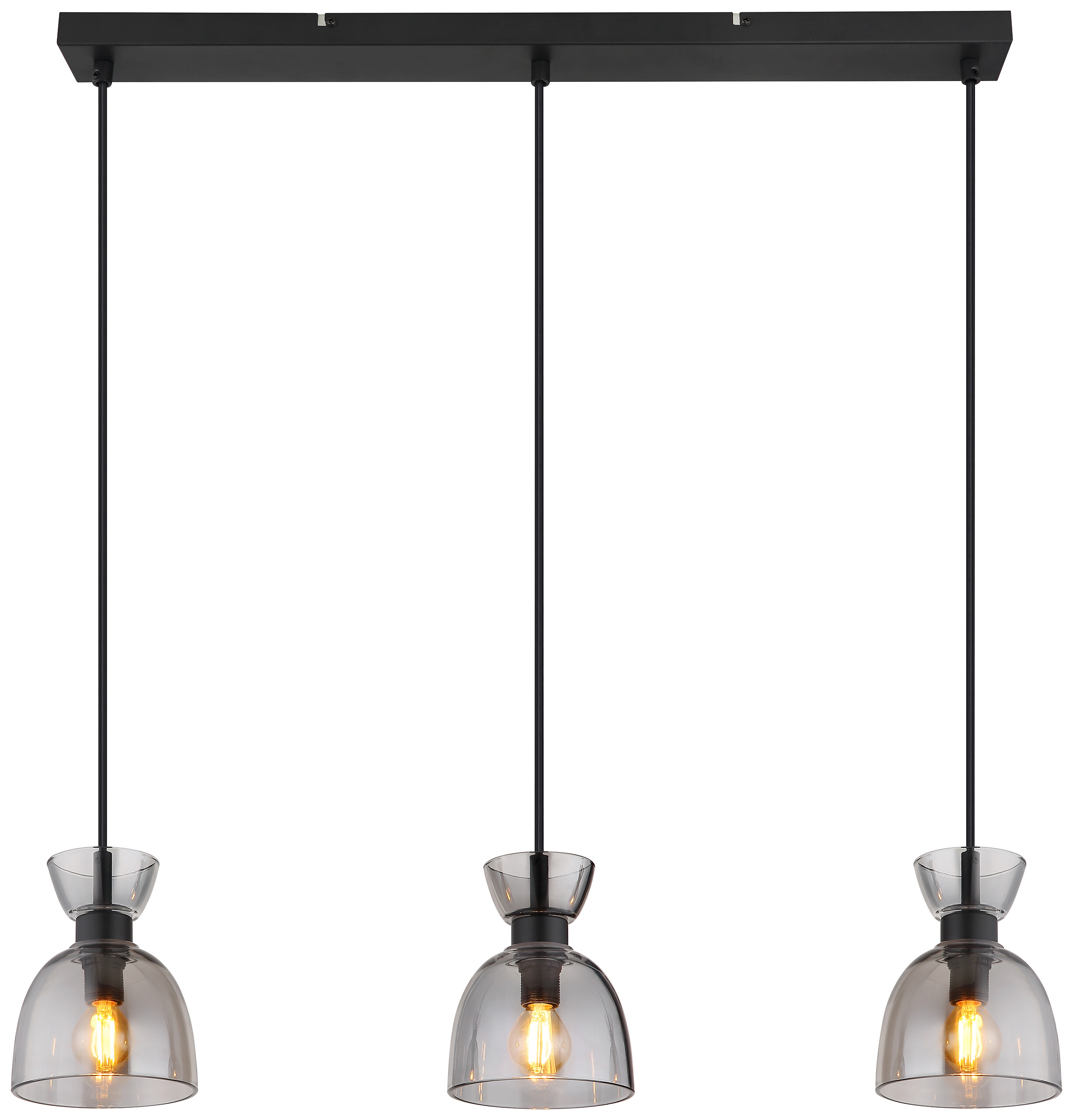 GLOBO Pendelleuchte schwarz Rauch mattschwarz Metall Glas B/H: ca. 65x120 cm E14 3 Brennstellen