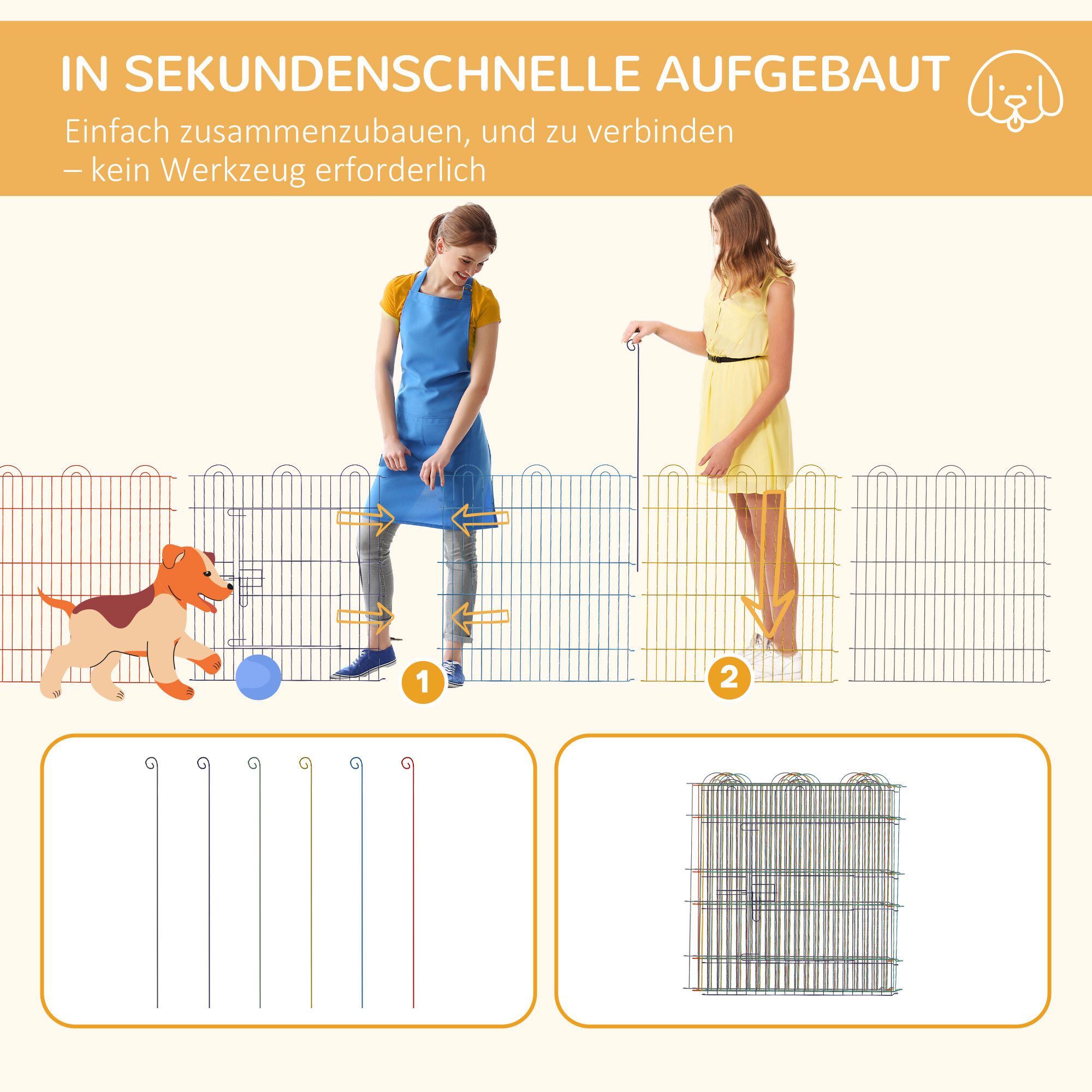 PawHut Welpenauslauf bunt Metall B/H/L: ca. 120x60x120 cm