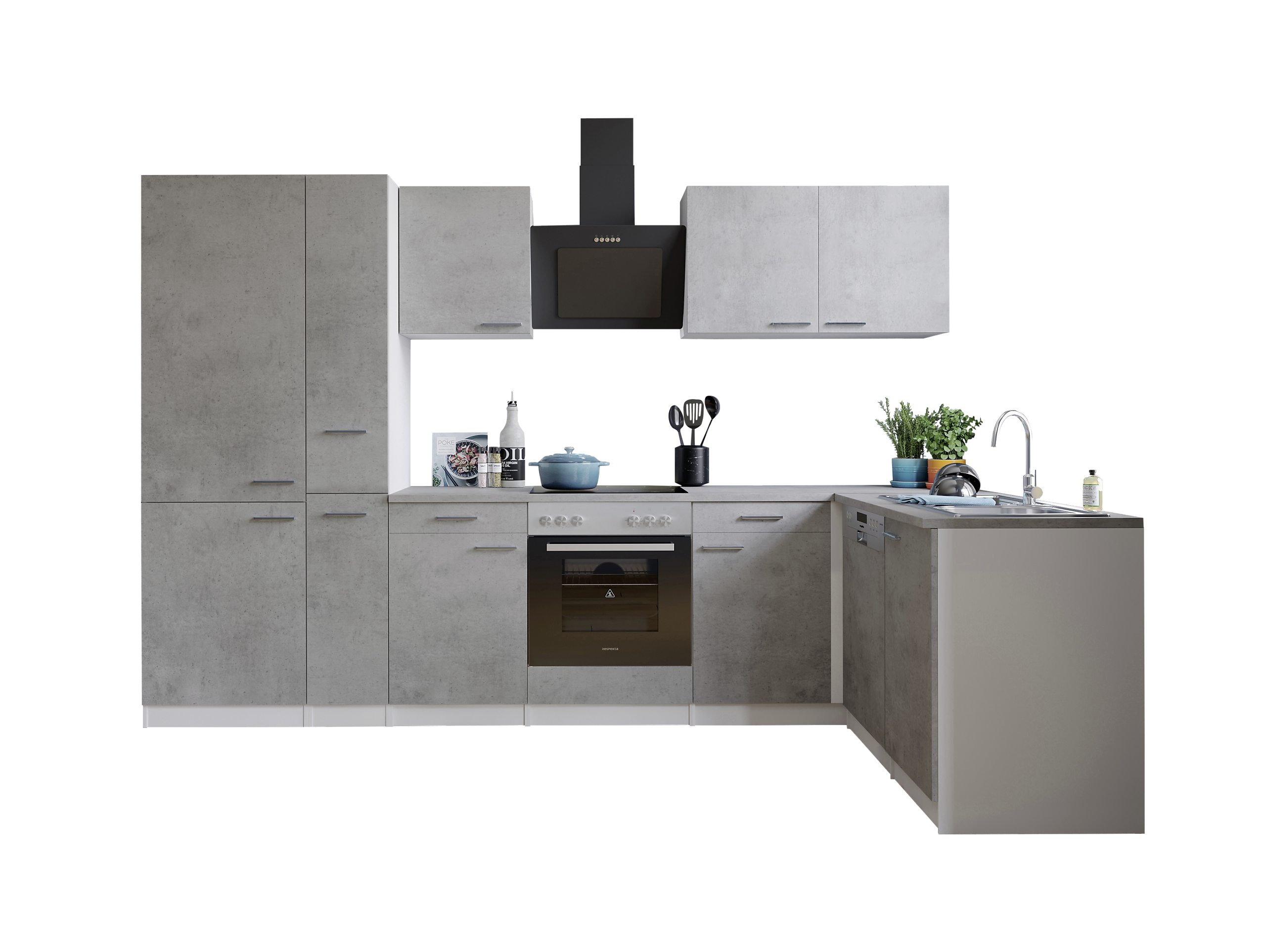 Respekta Winkelküche Malia Beton Optik B/H/T: ca. 310x200x172 cm