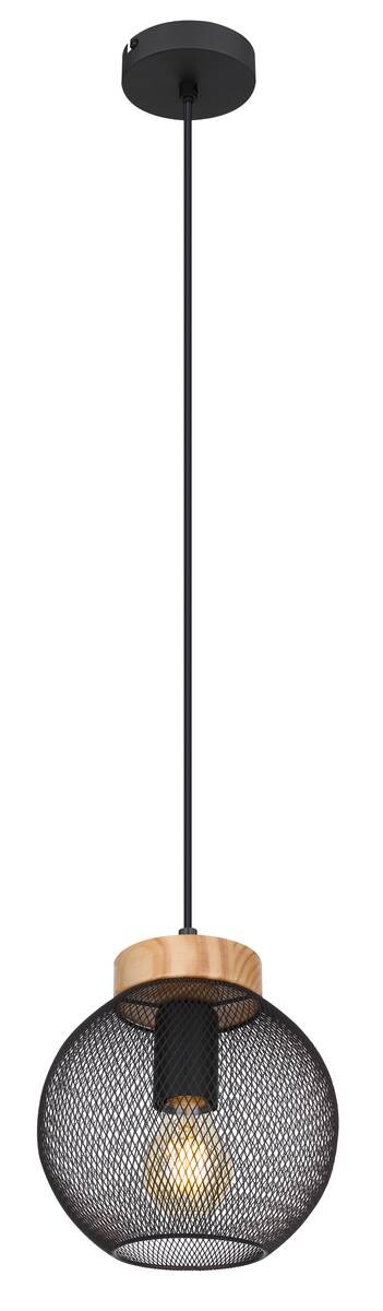 GLOBO Pendelleuchte Pablo schwarz natur Metall Holz H/D: ca. 120x20 cm E27 1 Brennstellen