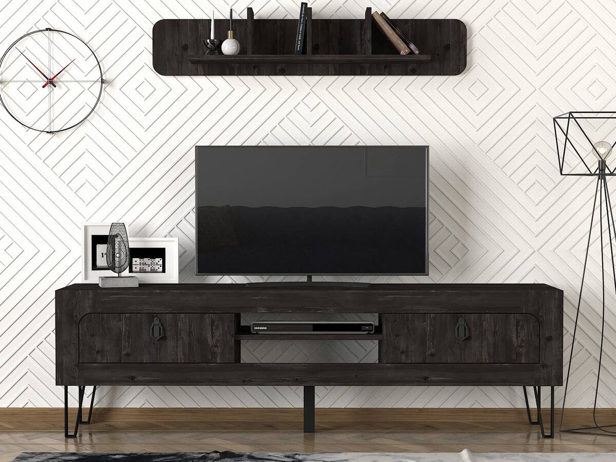 Wohnwand Emerald Rebab braun dunkelgrau B/H/T: ca. 180x55x30 cm