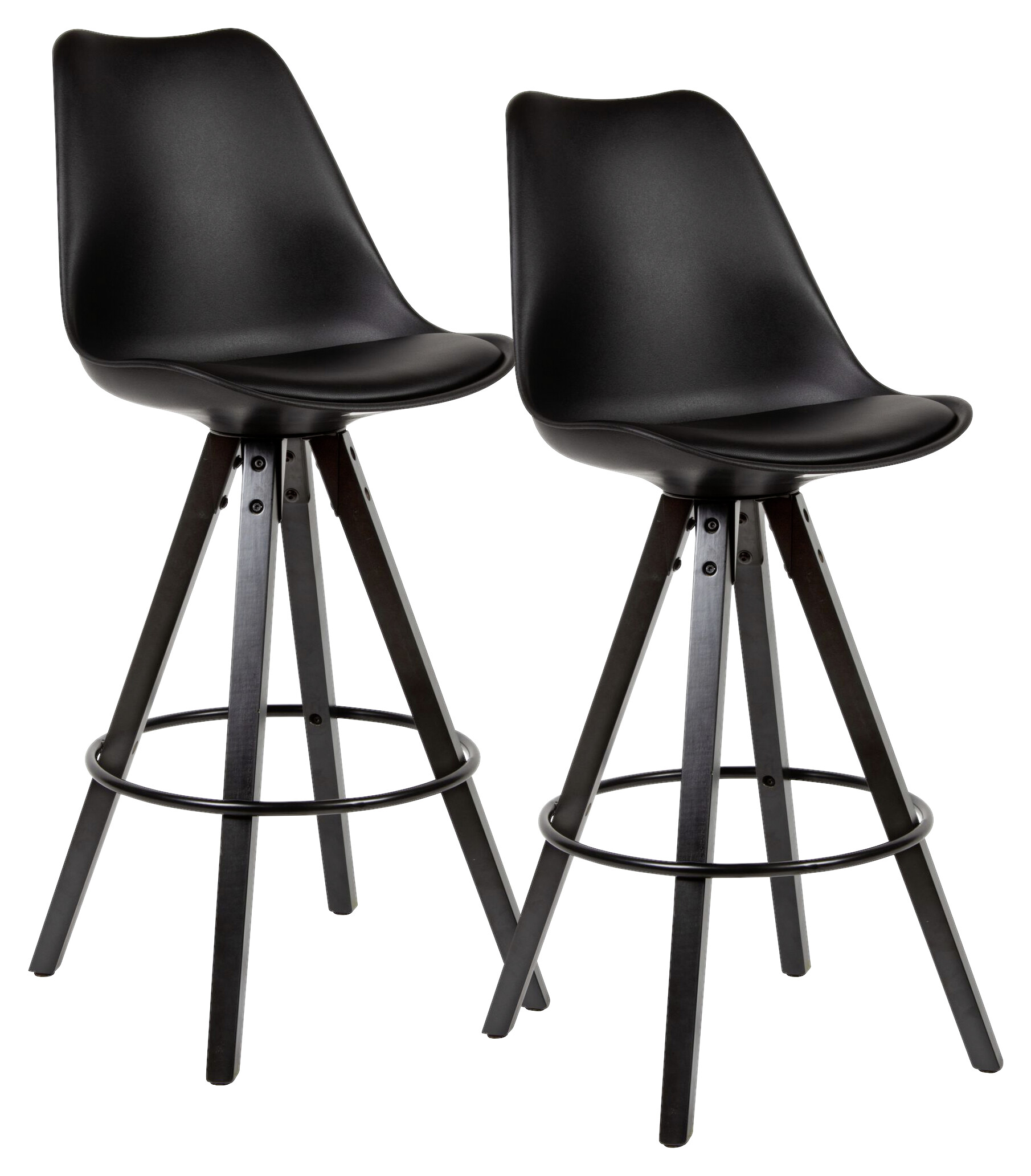 Barhocker 2er-Set schwarz Kunstleder Echtholz B/H/T: ca. 44x113x39 cm