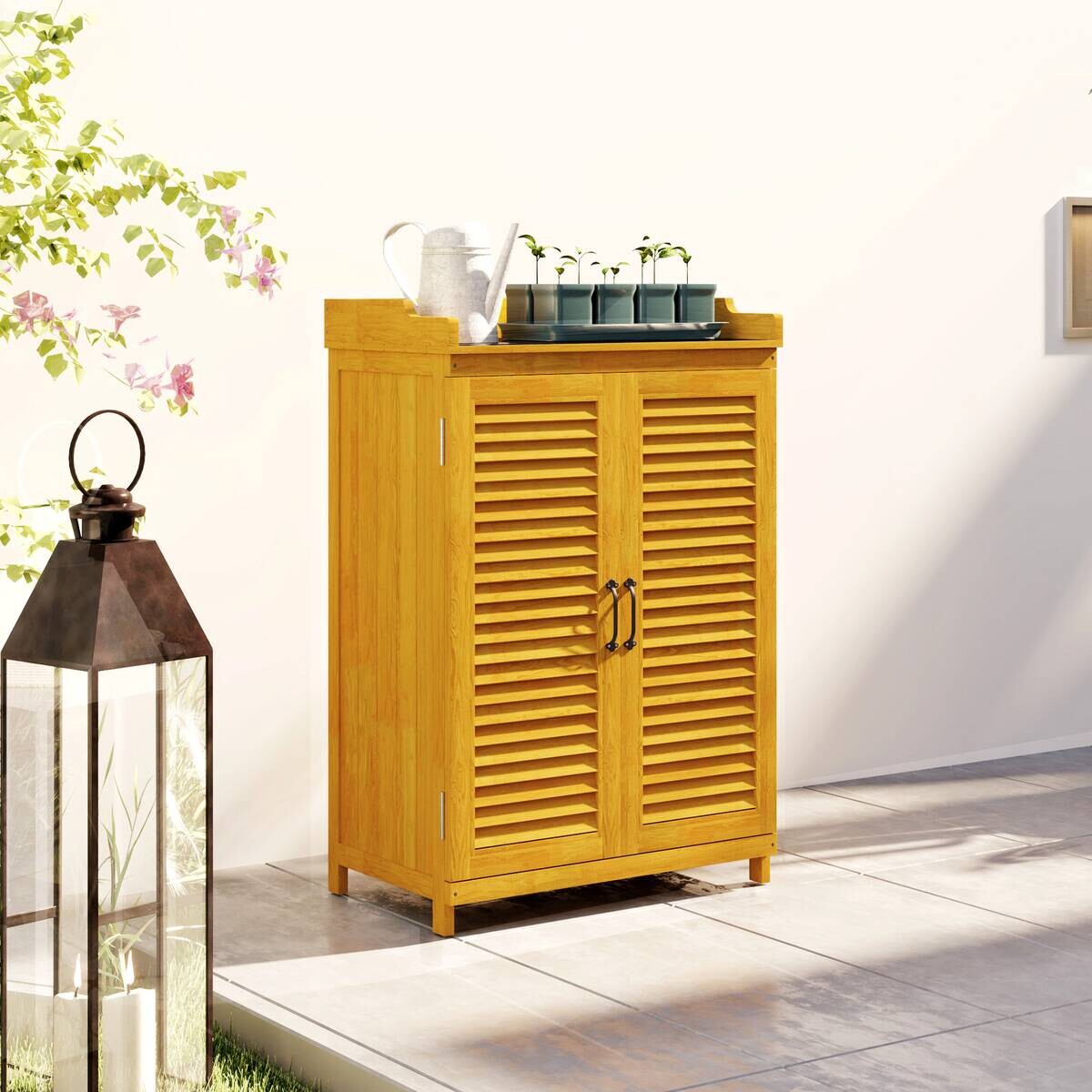 Outsunny Gartenschrank gelb Metall B/H/L: ca. 40x98,5x65,5 cm