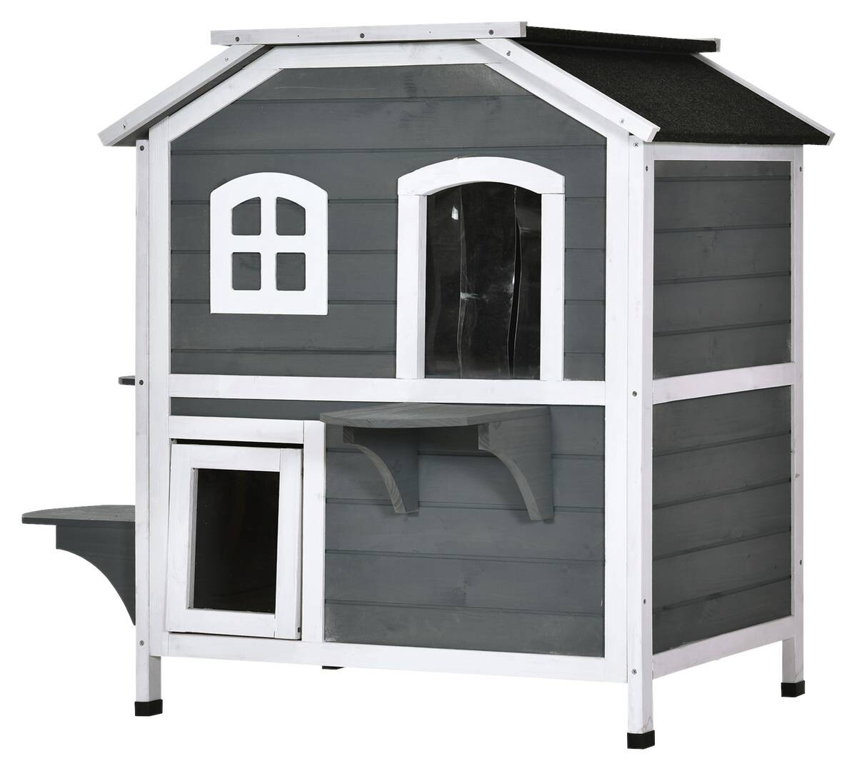 PawHut Katzenhaus grau Holz B/H/L: ca. 56x91x78 cm