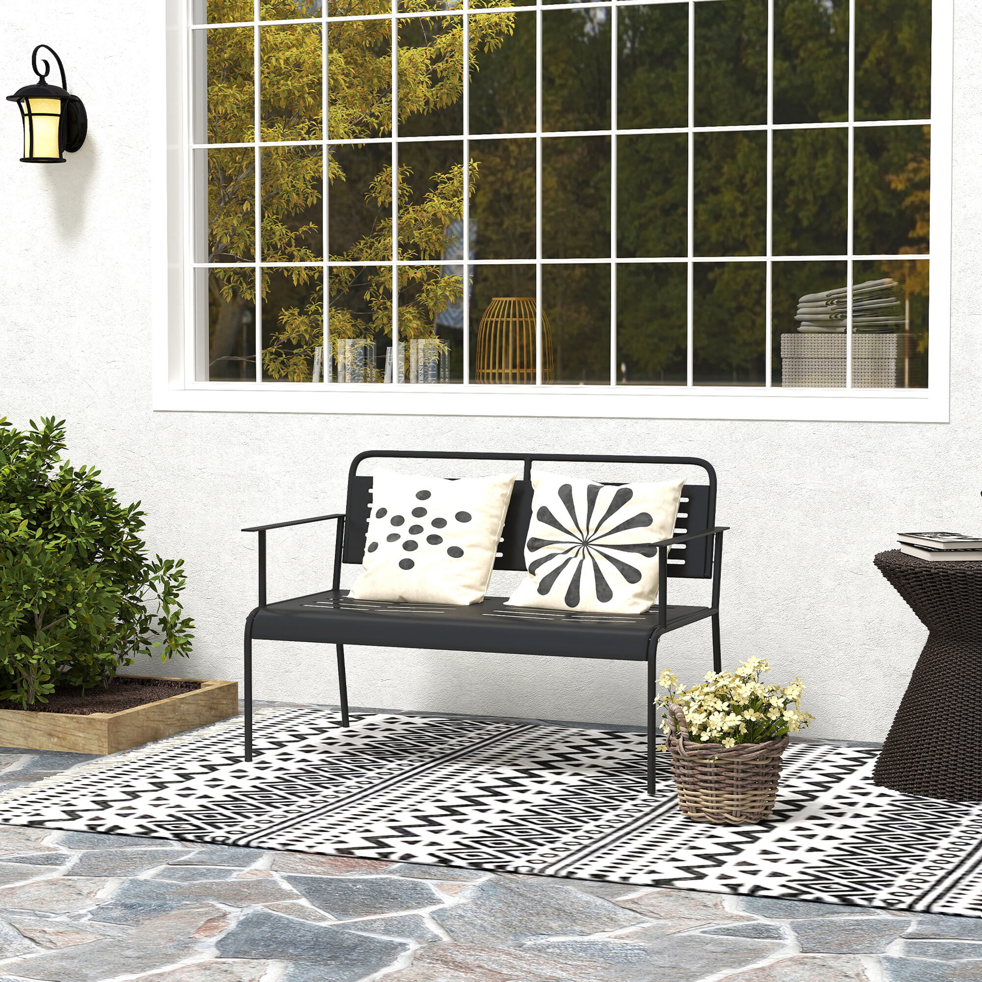 Outsunny Gartenbank schwarz Stahl B/H/L: ca. 64x84x121 cm