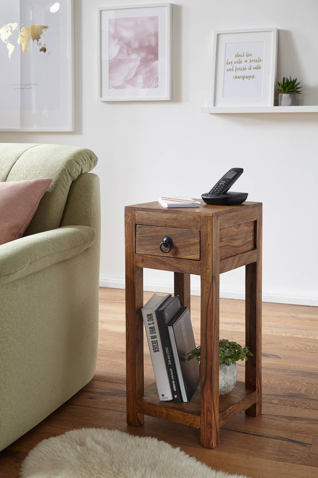 Telefontisch natur Echtholz B/H/T: ca. 30x68x30 cm