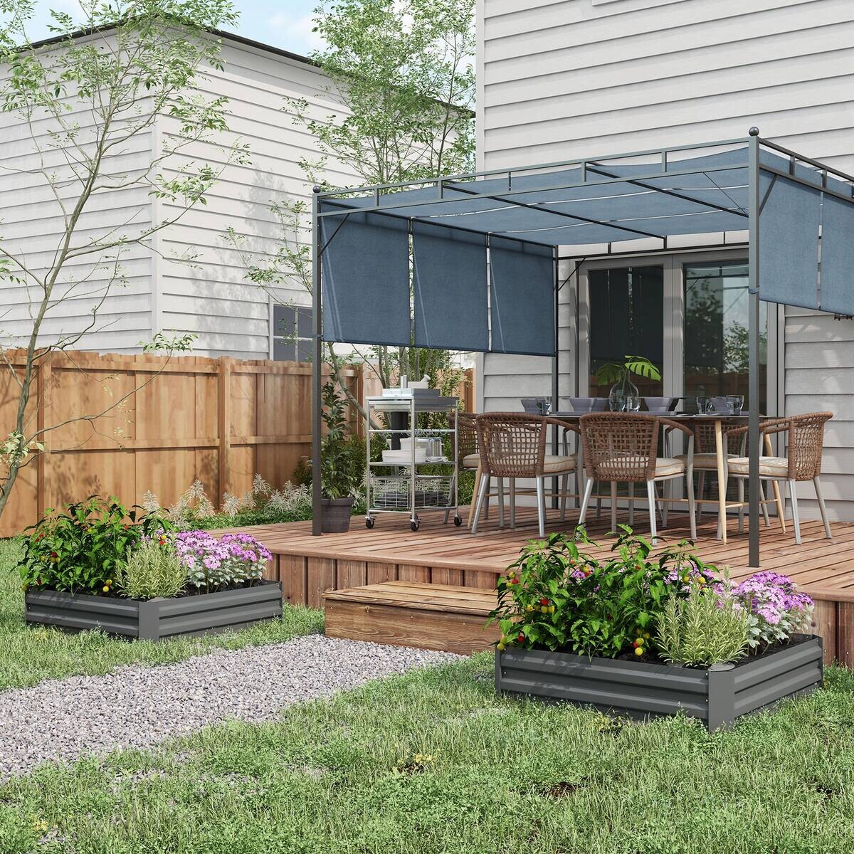 Outsunny Hochbeet 2er Set dunkelgrau Stahl B/H/L: ca. 100x30x100 cm