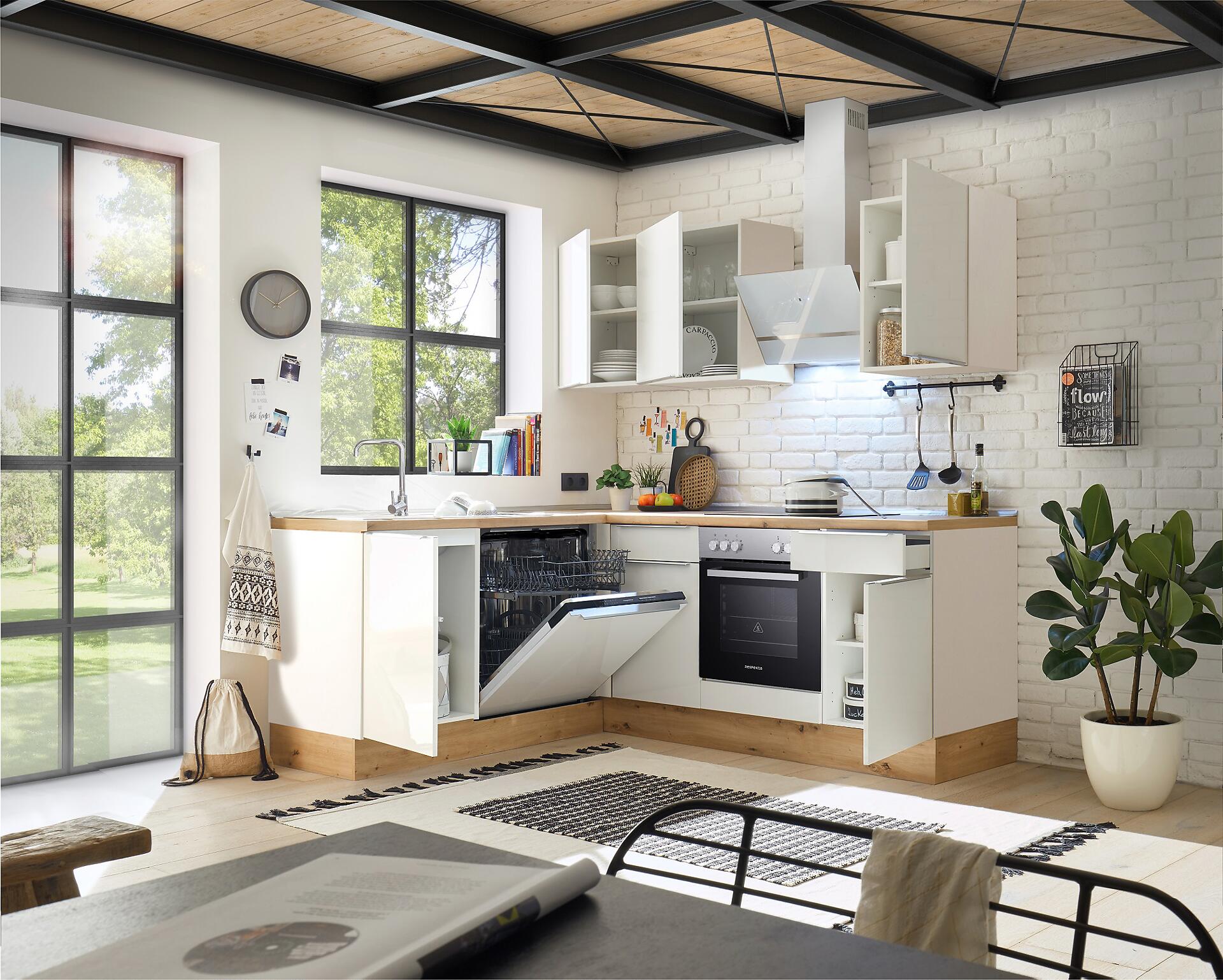 Respekta Winkelküche Marleen weiß Hochglanz B/H/T: ca. 220x211x170 cm