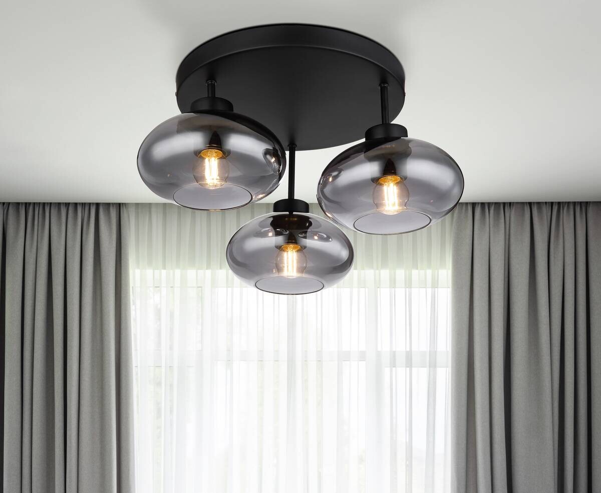 GLOBO Deckenleuchte schwarz Metall H/D: ca. 24x40 cm E27 3 Brennstellen