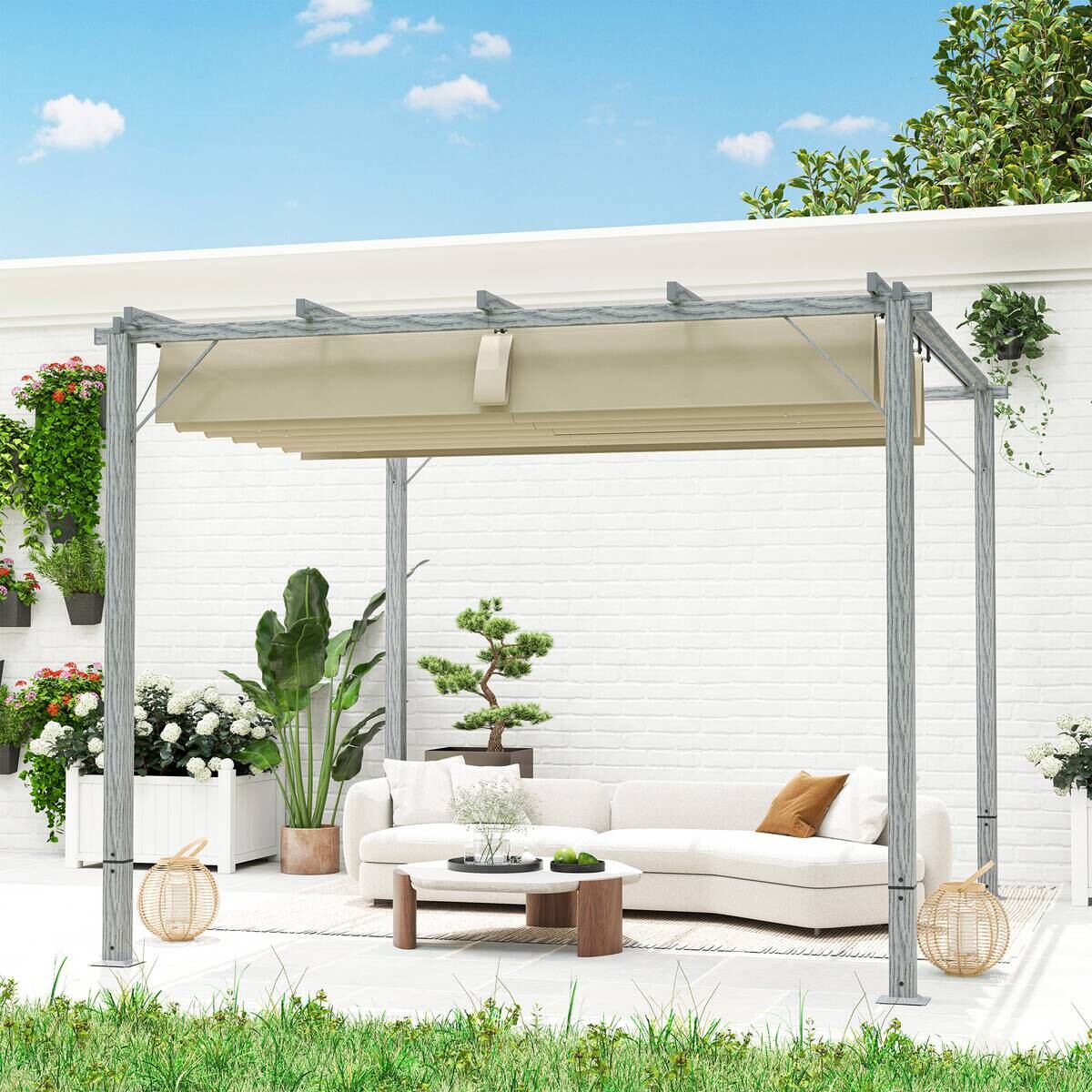Outsunny Pergola grau Aluminium B/H/L: ca. 296x232x299 cm