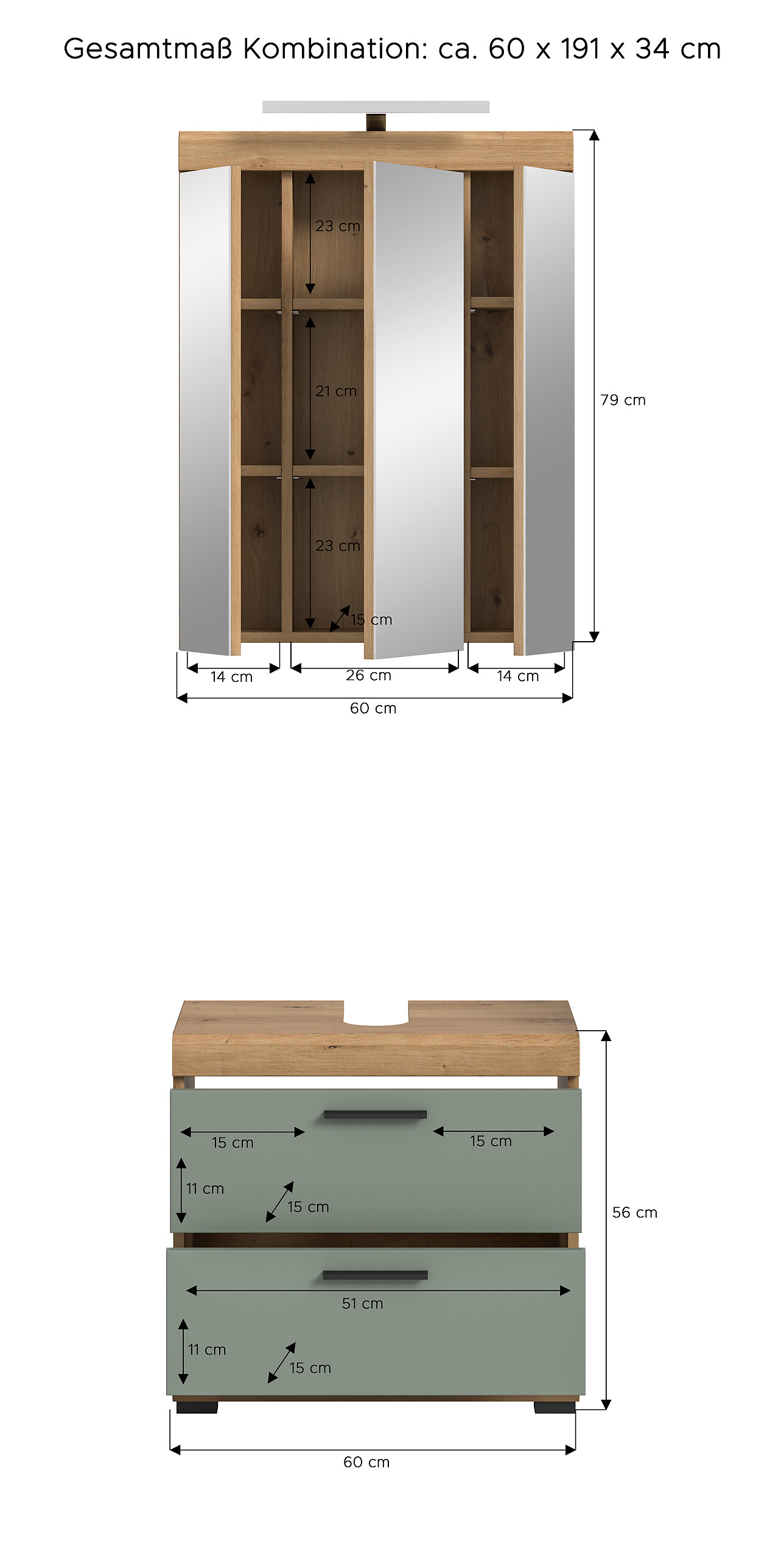 Badezimmer-Set Scout Eiche Artisan Nachbildung salbei Nachbildung B/H/T: ca. 60x191x37 cm