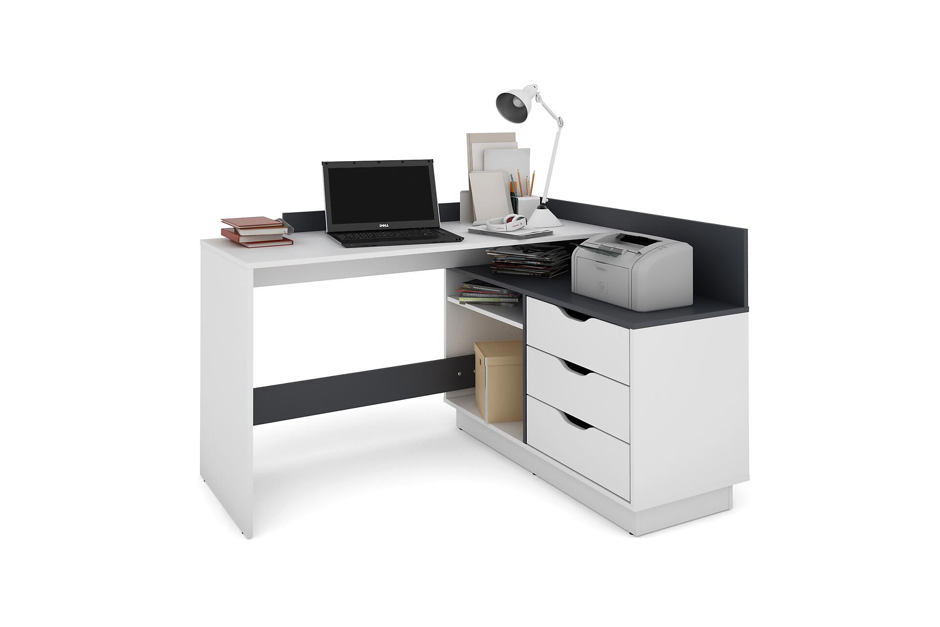 Winkelschreibtisch BELFAST weiß anthrazit B/H/T: ca. 129x83,5x105 cm