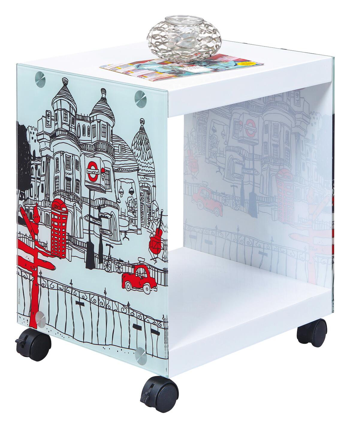 Beistelltisch Logo weiß MDF Glas B/H/T: ca. 38x46x33,5 cm