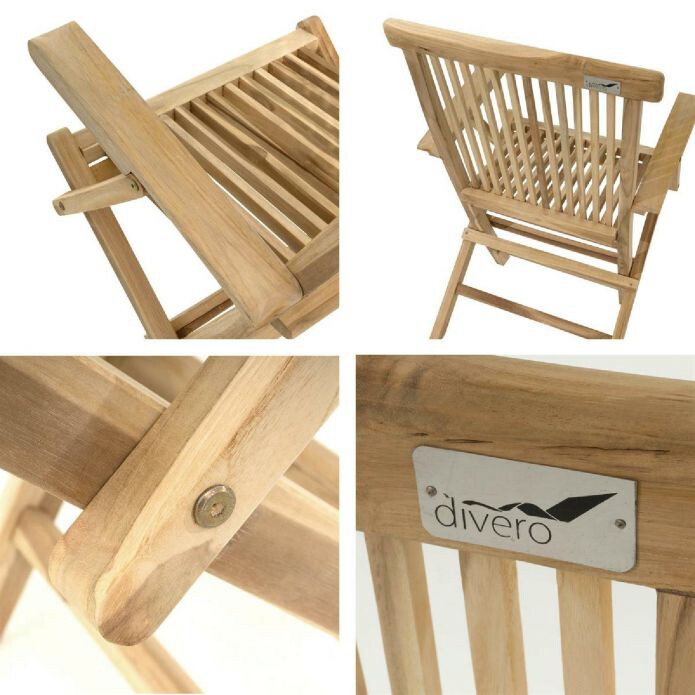 VCM Gartenstuhl 4er Set braun Teakholz B/H/T: ca. 57x89x62 cm