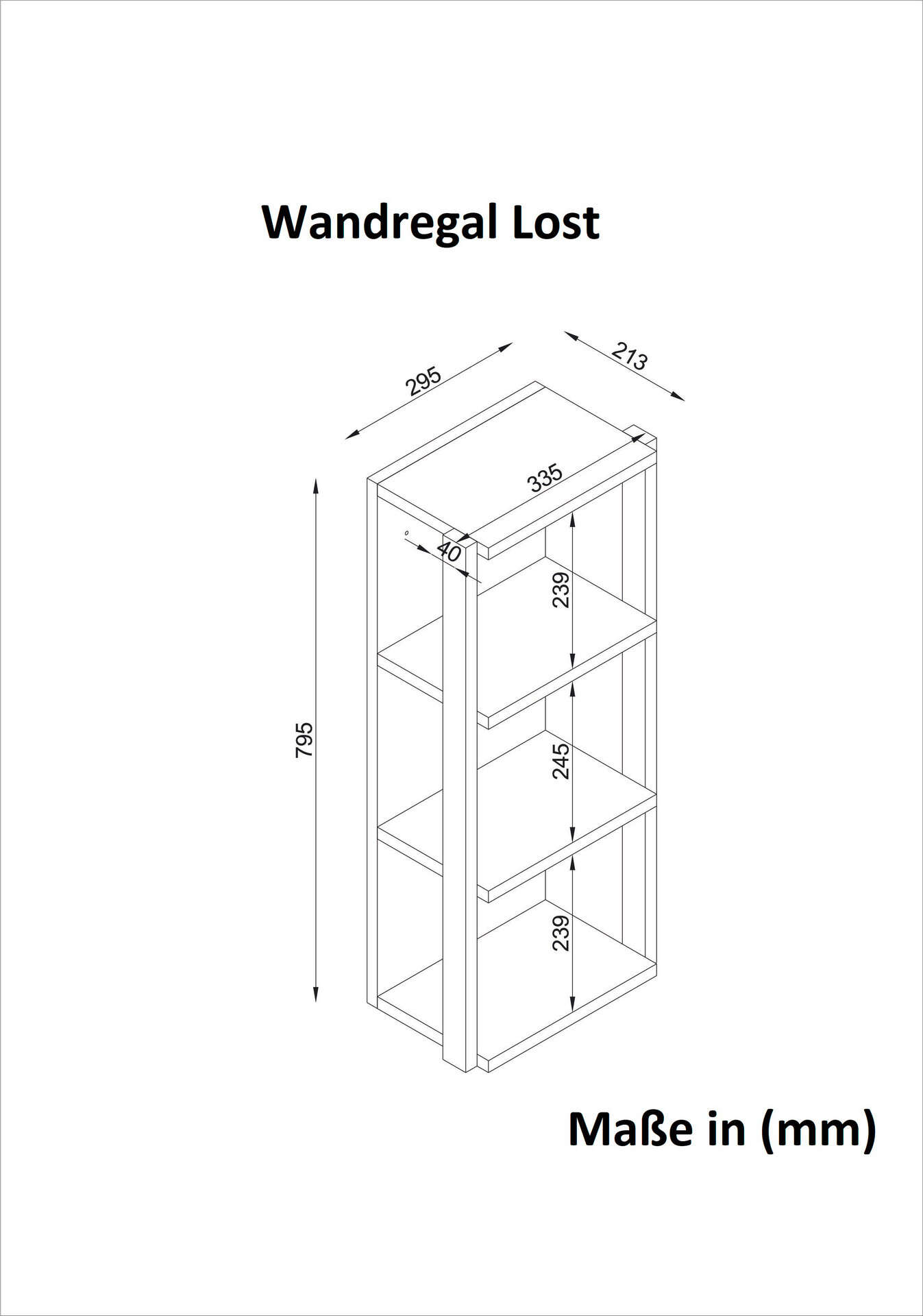 Wandregal Lost walnuss Nachbildung B/H/T: ca. 30x80x21 cm