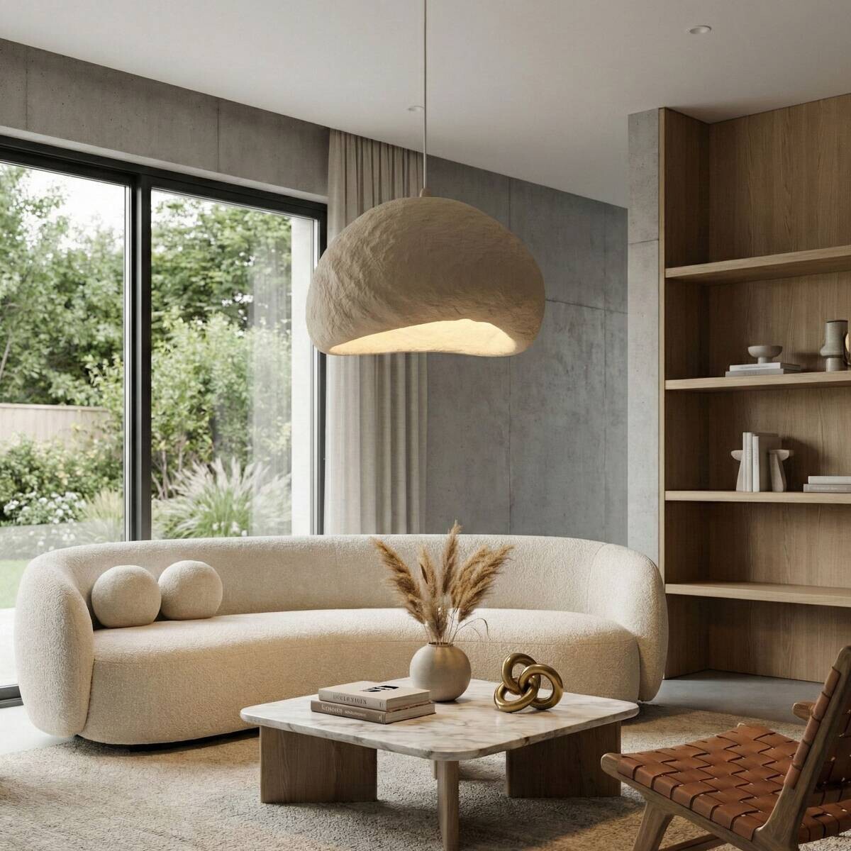 Opviq Pendelleuchte beige Metall Fiberglas B/T/L: ca. 50x44x50 cm E27 1 Brennstellen