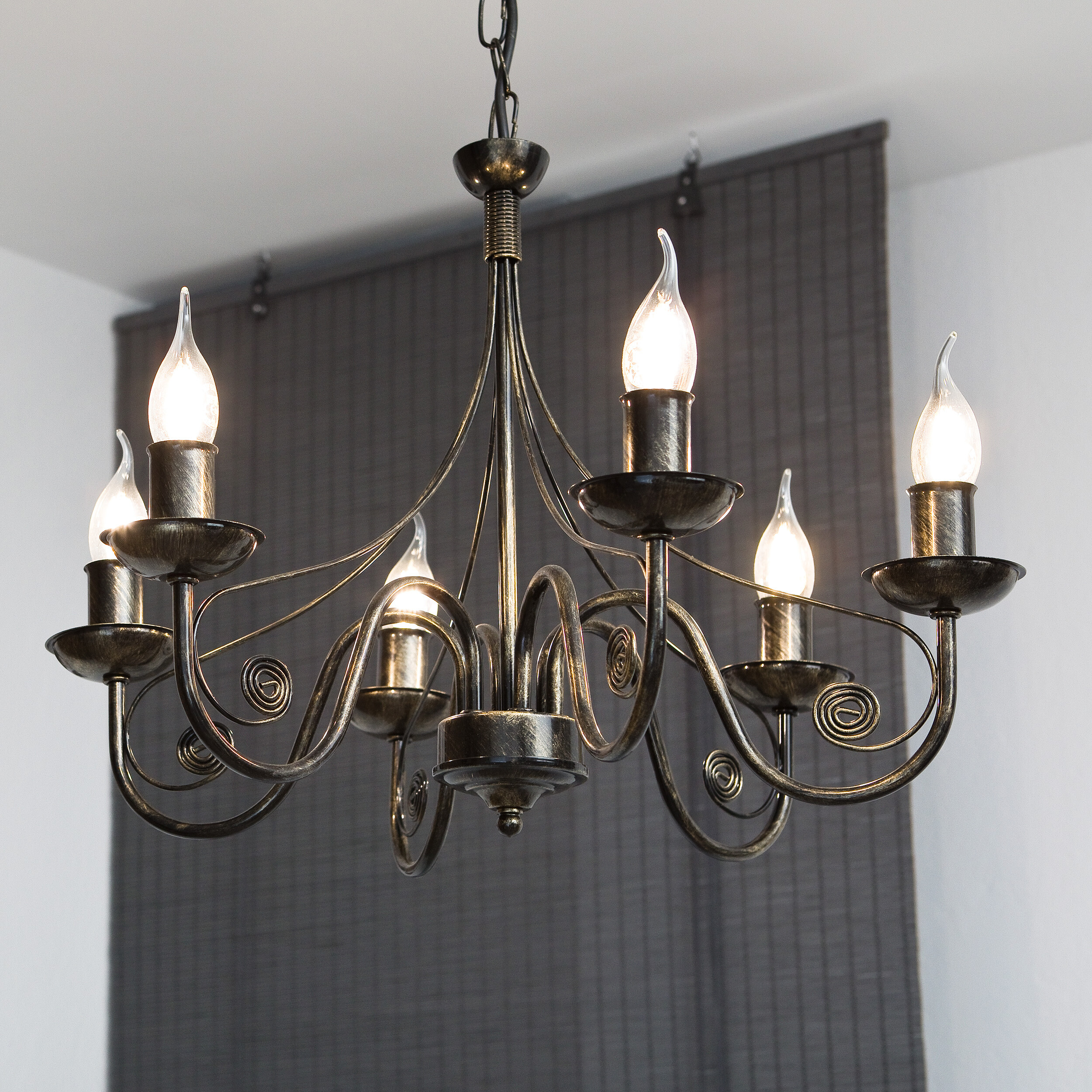 Lamkur Kronleuchter Donato schwarz Stahl B/H/L: ca. 57x72x57 cm E14 6 Brennstellen