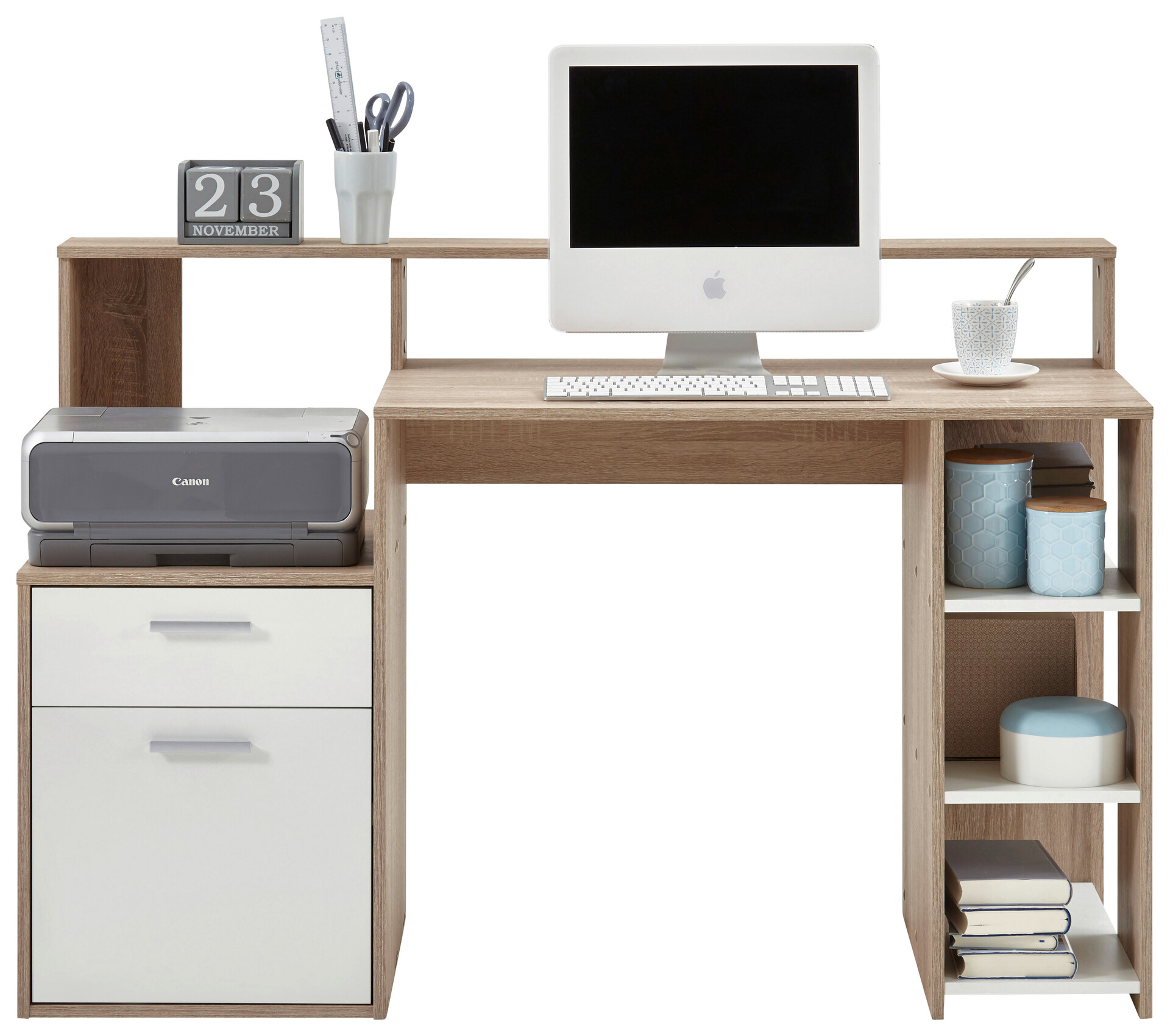 Schreibtisch  Eiche Sonoma Nachbildung weiß B/H/T: ca. 139x92x54 cm