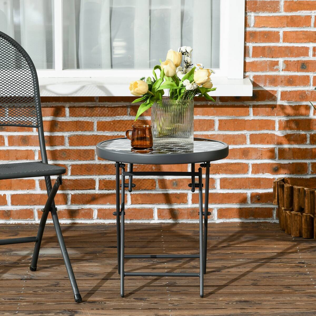 Outsunny Garten-Beistelltisch schwarz Metall B/H/L: ca. 45x50x45 cm