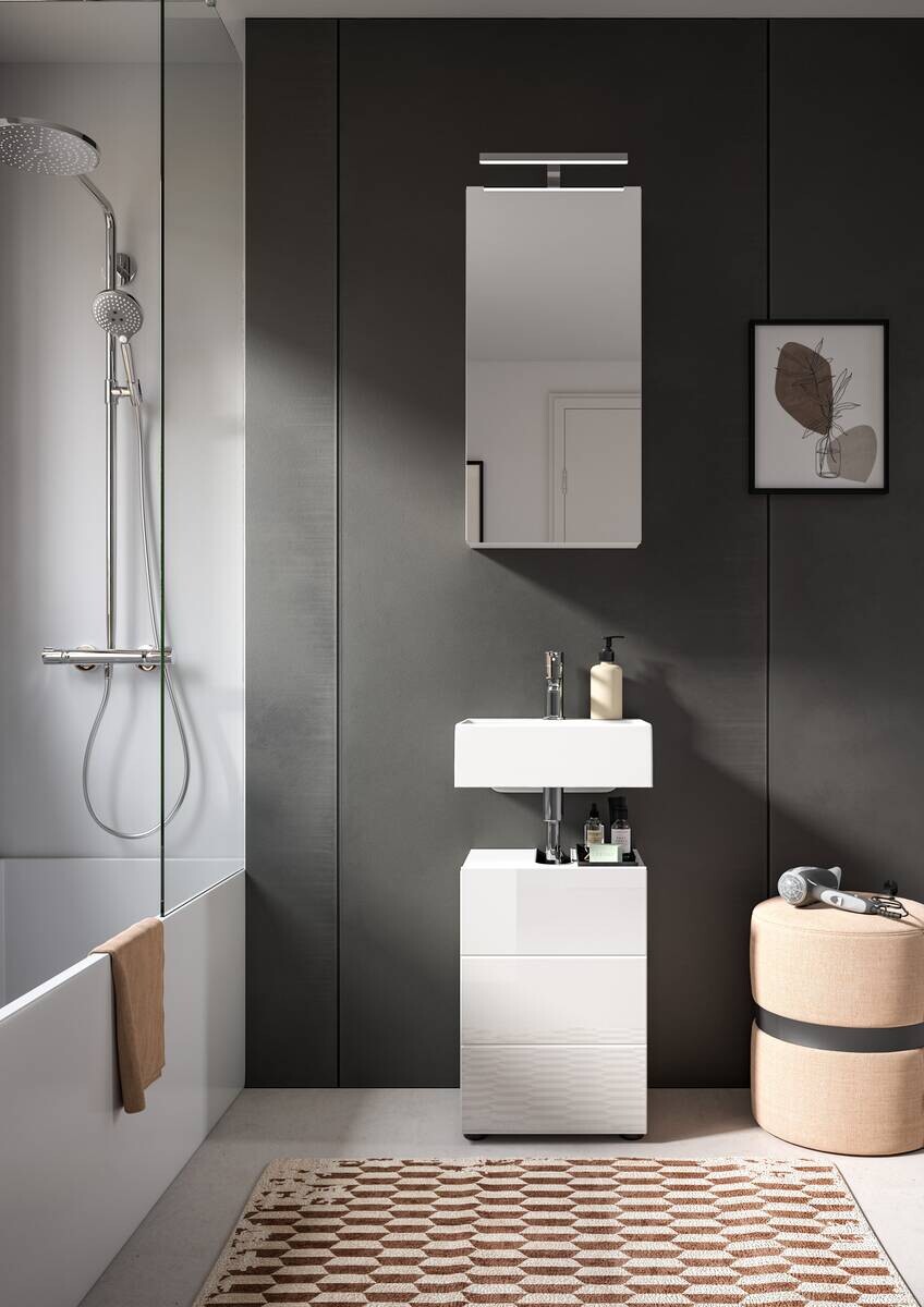 Badezimmer-Set VIRA weiß weiß Hochglanz B/H/T: ca. 38x190x34 cm