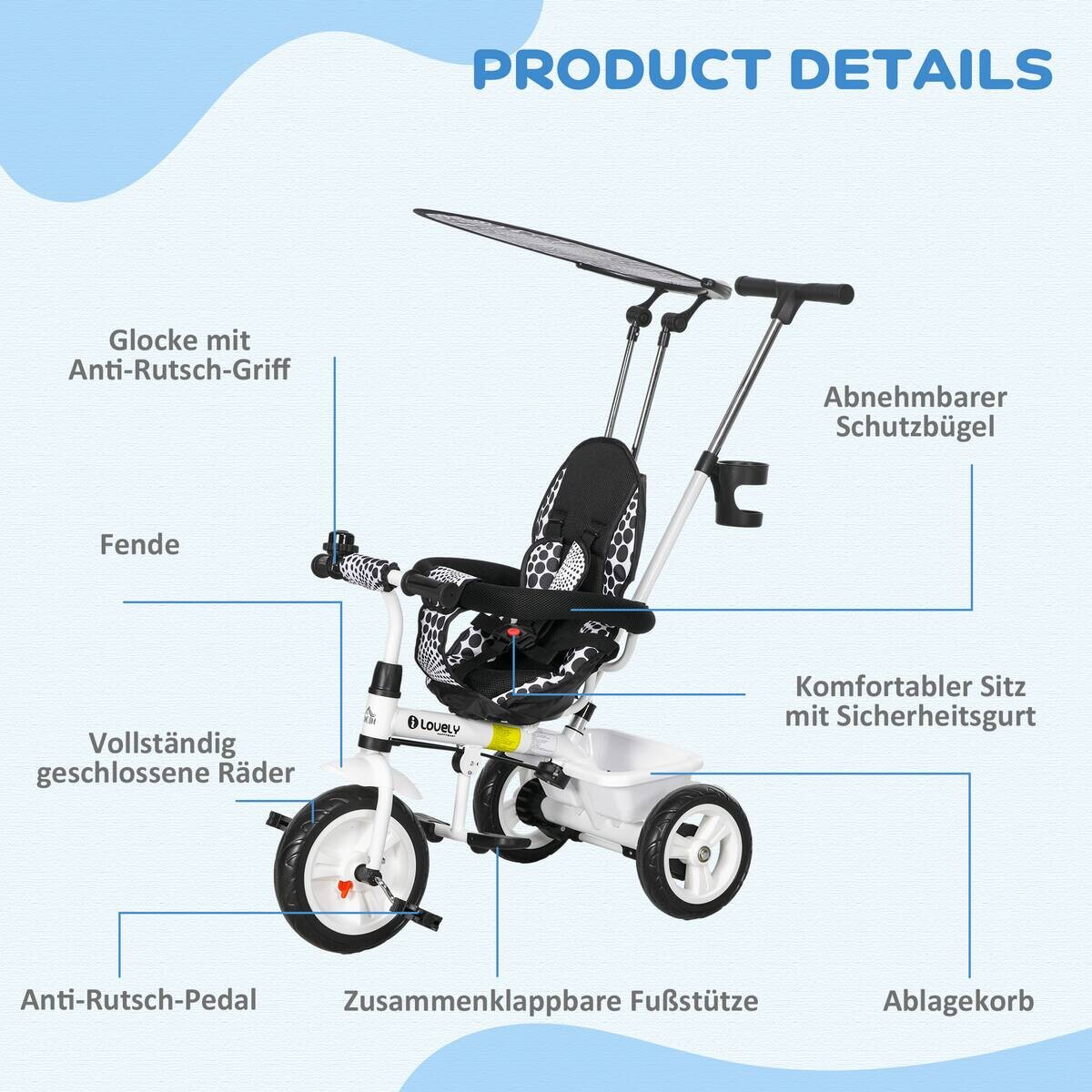 HOMCOM Kinder-Dreirad weiß B/H/L: ca. 47x98x105 cm