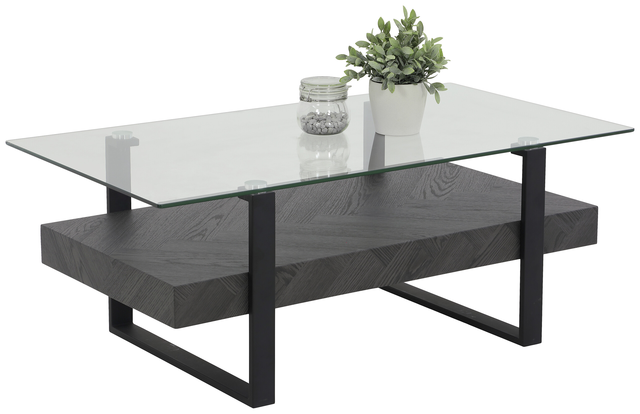 Hela Couchtisch Konrad schwarz mattschwarz klar Metall Glas B/H/T: ca. 110x43x60 cm