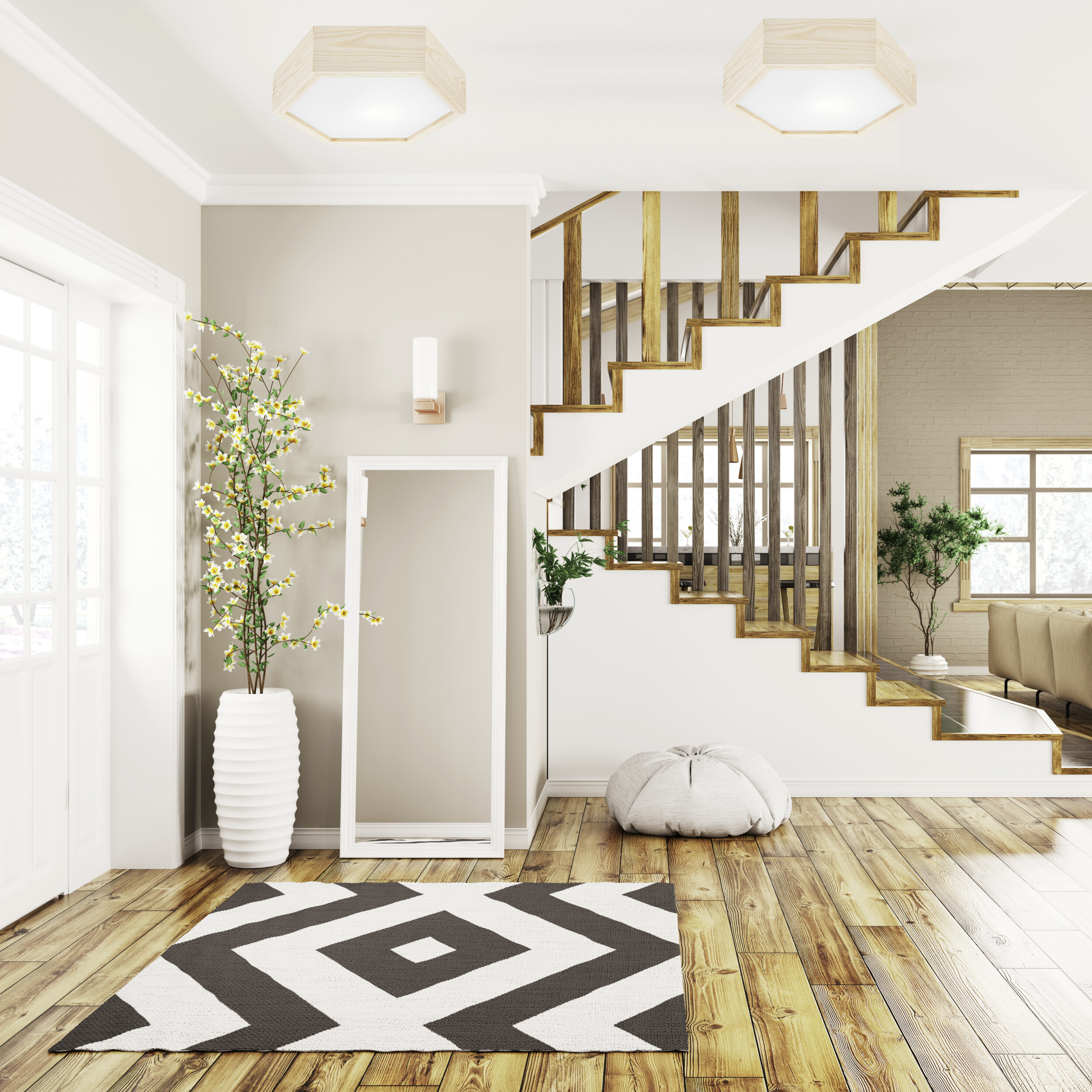 Lamkur Deckenleuchte kiefer Holz Glas B/H/L: ca. 33x12x33 cm 1 Brennstellen