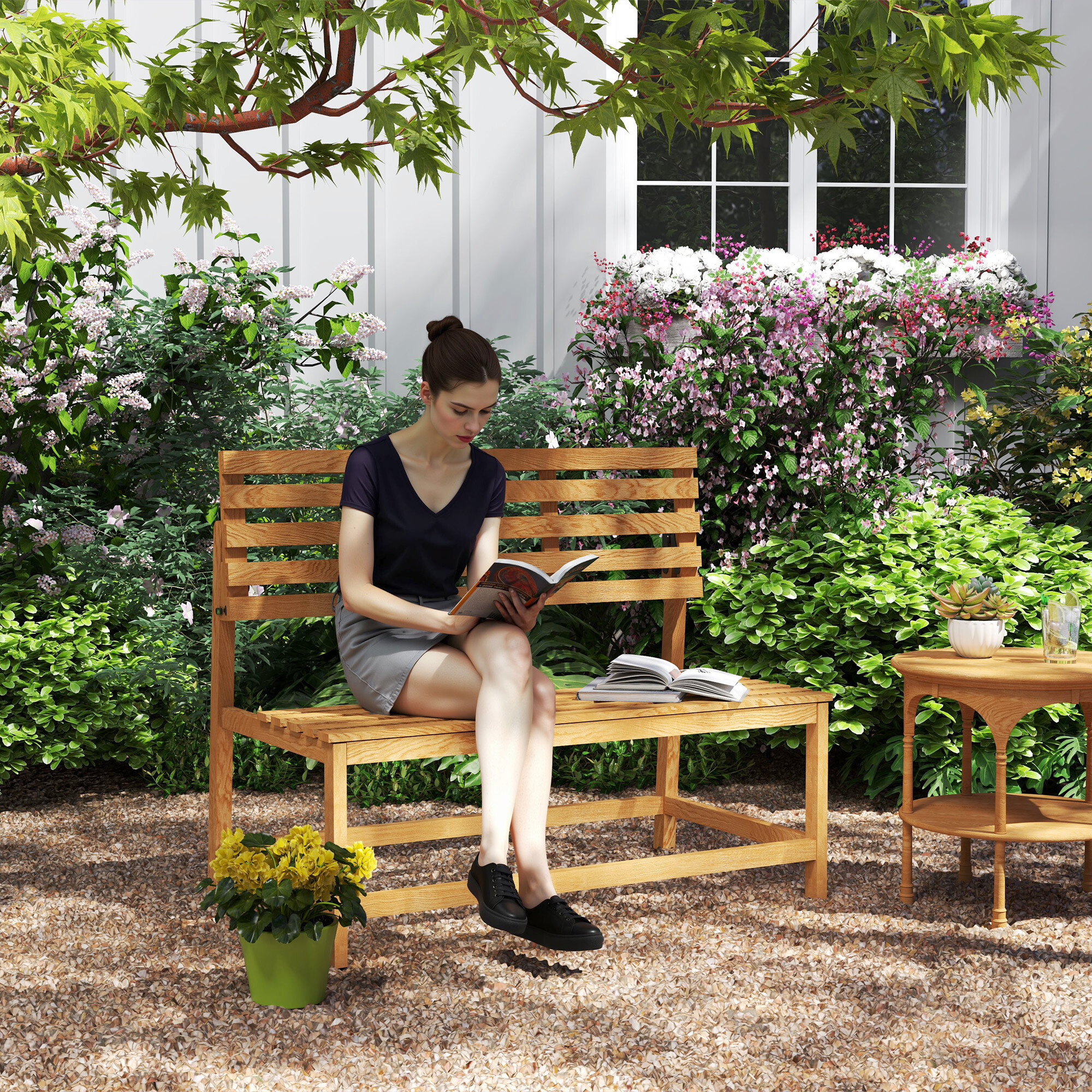 Outsunny Gartenbank teak Holz B/H/L: ca. 61x89x110 cm