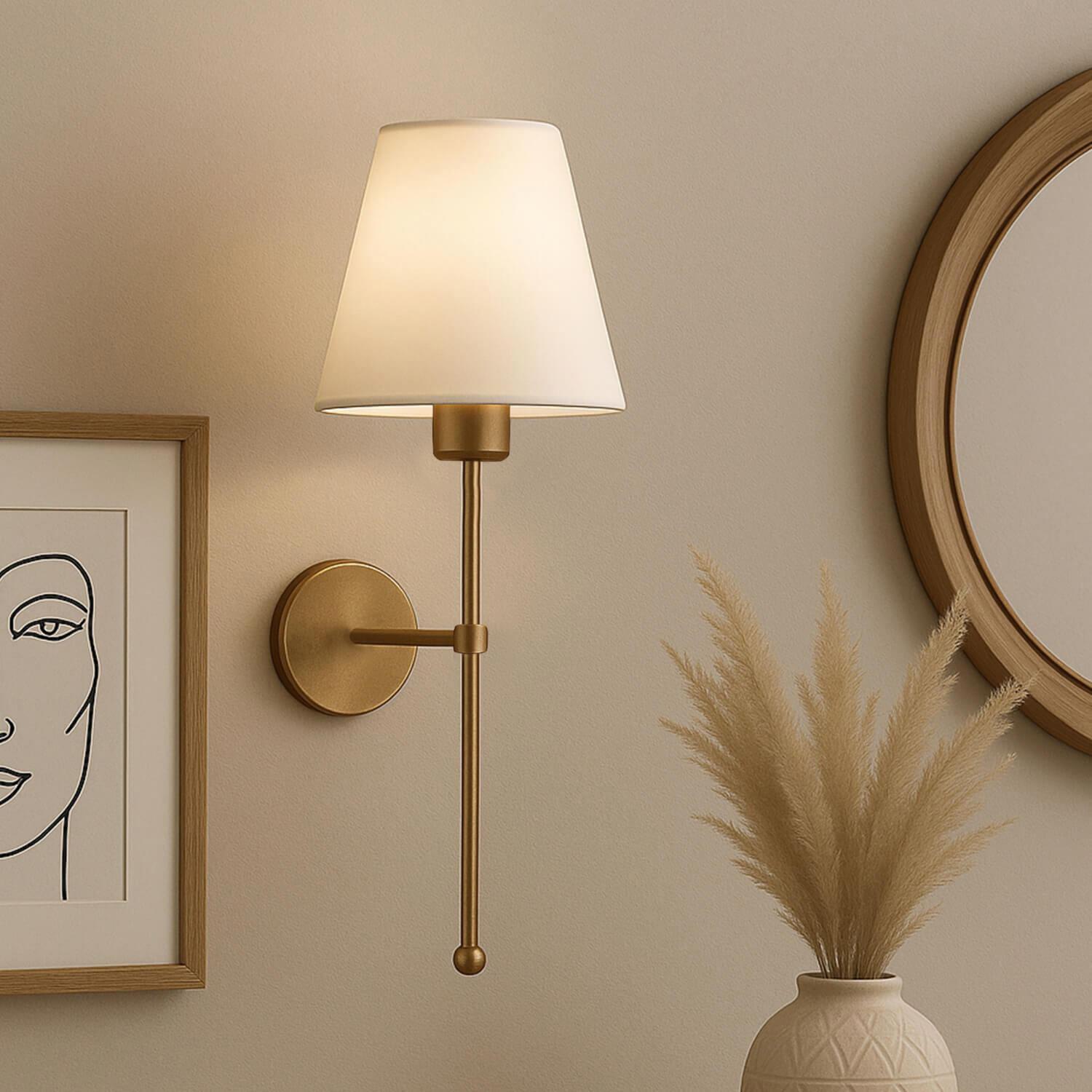 Opviq Wandleuchte gold creme Metall PVC B/H/L: ca. 13x50x13 cm E27 1 Brennstellen