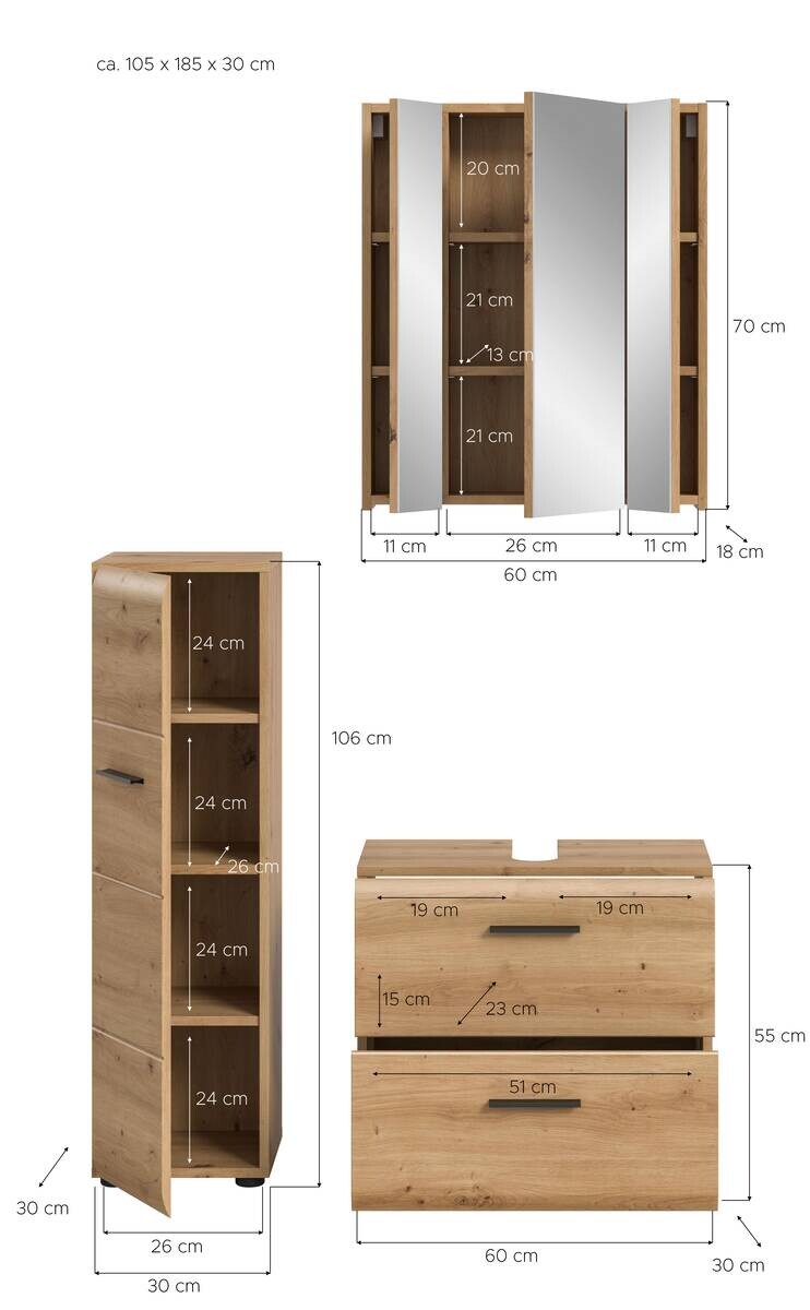 Badezimmer-Set Ice Artisan Oak Nachbildung B/H/T: ca. 105x185x30 cm