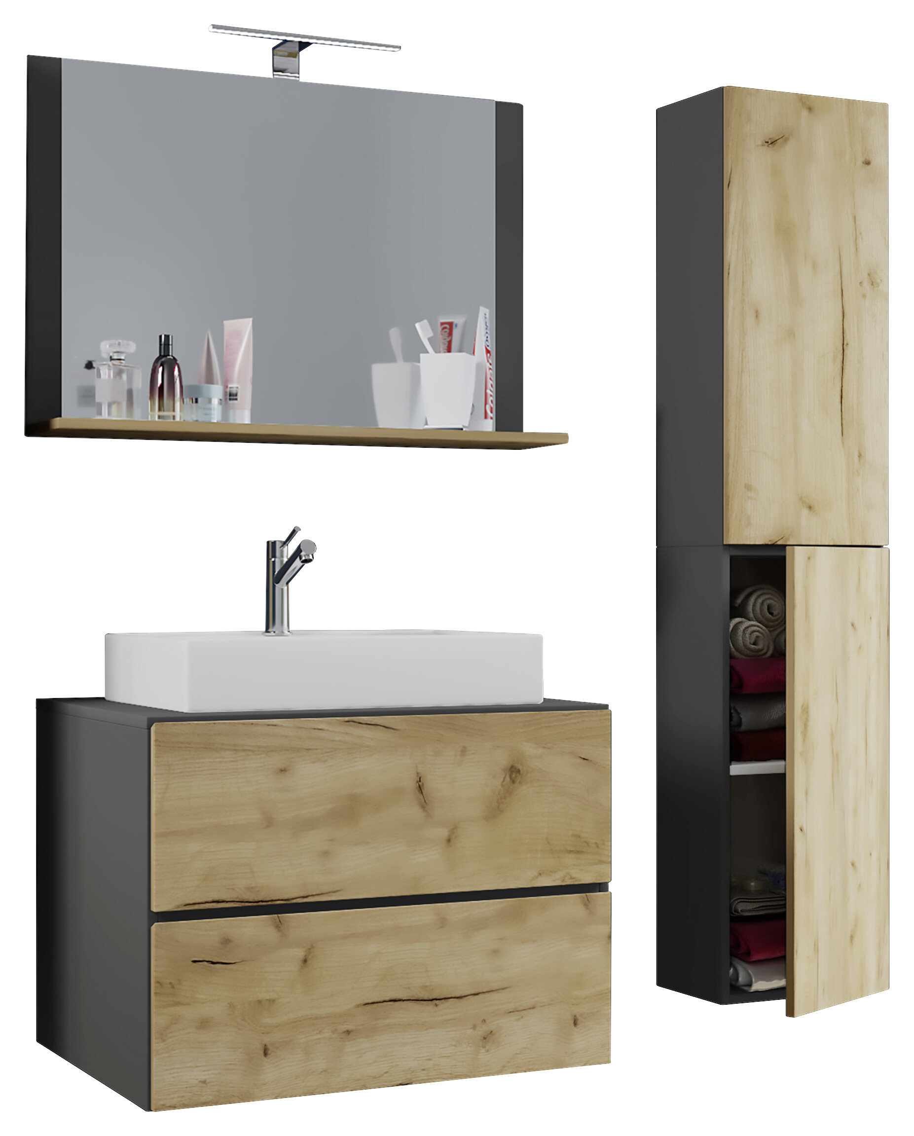 Waschplatz 4tlg-Lendas weiß anthrazit Eiche Honig Nachbildung B/H/T: ca. 80x52x52 cm Waschplatz 4tlg-Lendas weiß anthrazit Eiche Honig Nachbildung B/H/T: ca. 80x52x52 cm