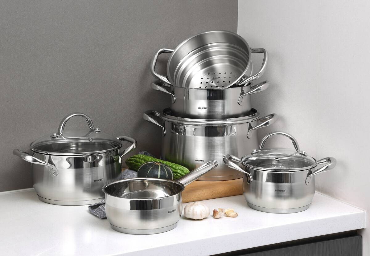 BERGNER Kochtopf GOURMET silber Edelstahl B/H/L: ca. 29,6x15,5x39 cm