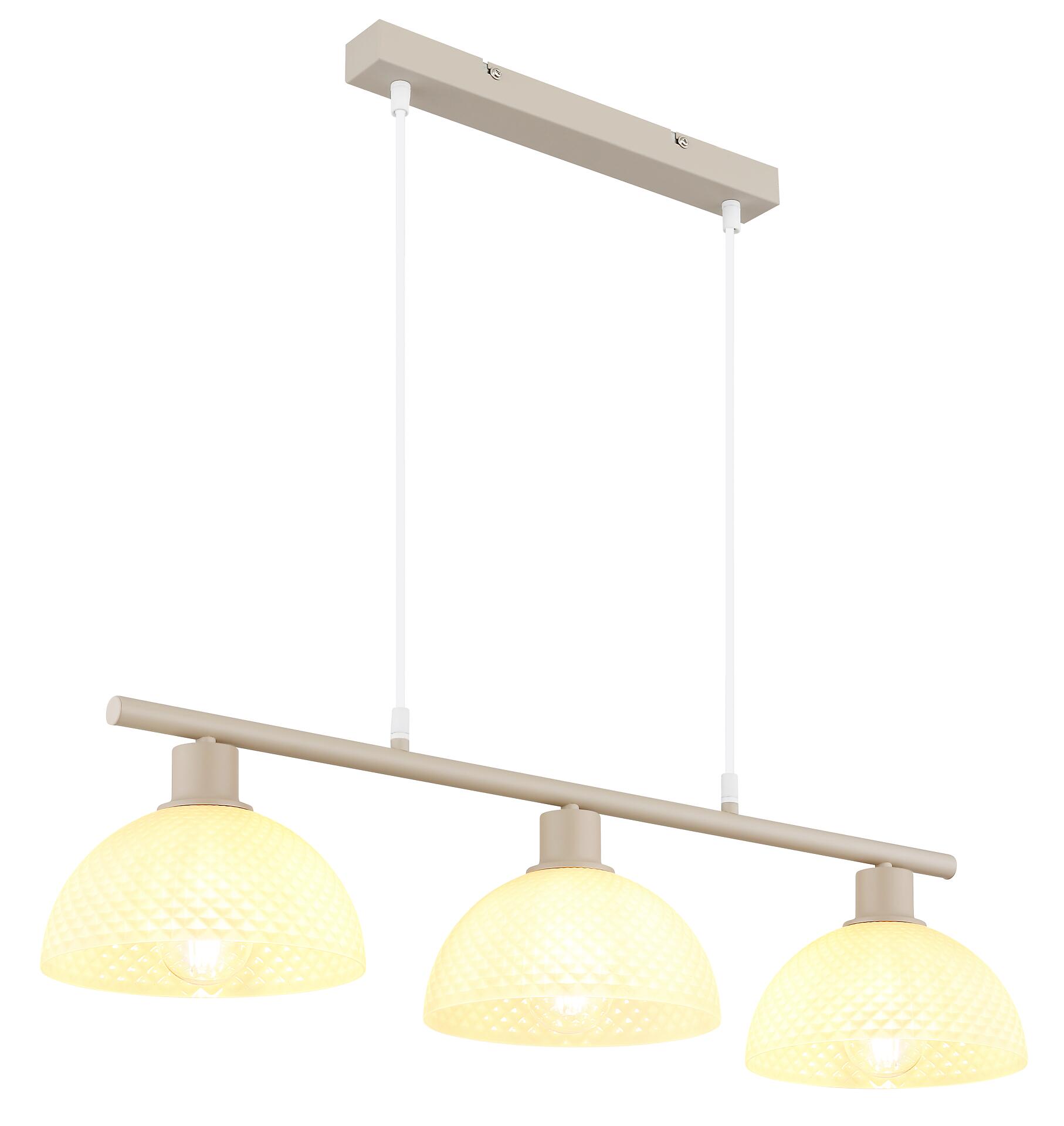 GLOBO Pendelleuchte sand champagner weiß Glas Metall PVC B/H/L: ca. 20x120x77 cm E27 3 Brennstellen