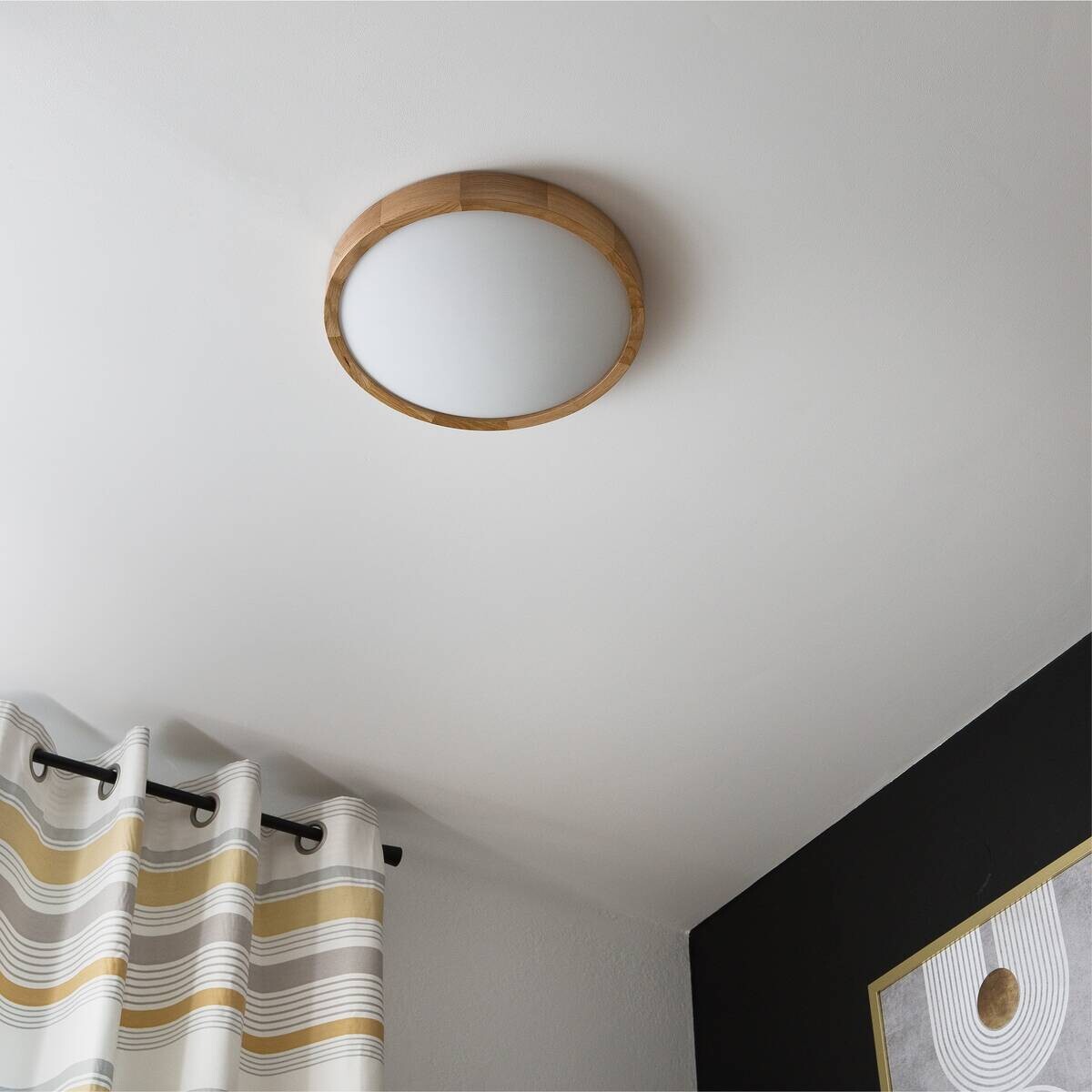 Lamkur Deckenleuchte Anello Eiche Glas Holz H/L: ca. 8x37 cm E27 2 Brennstellen