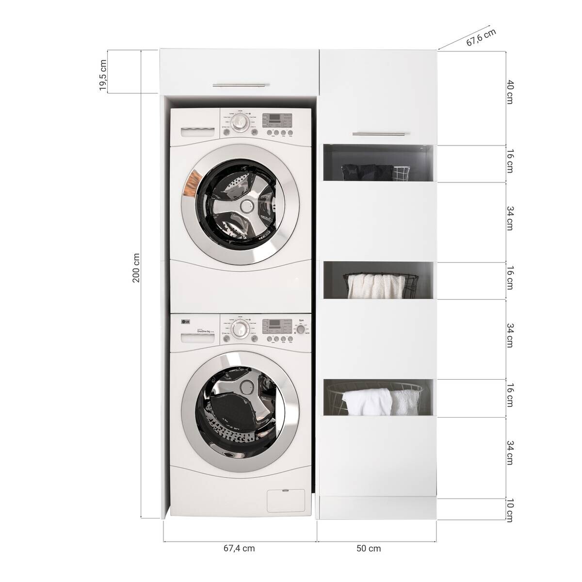 Respekta Hauswirtschaftsraum-Set Clara weiß matt B/H/T: ca. 117,4x200x67,6 cm