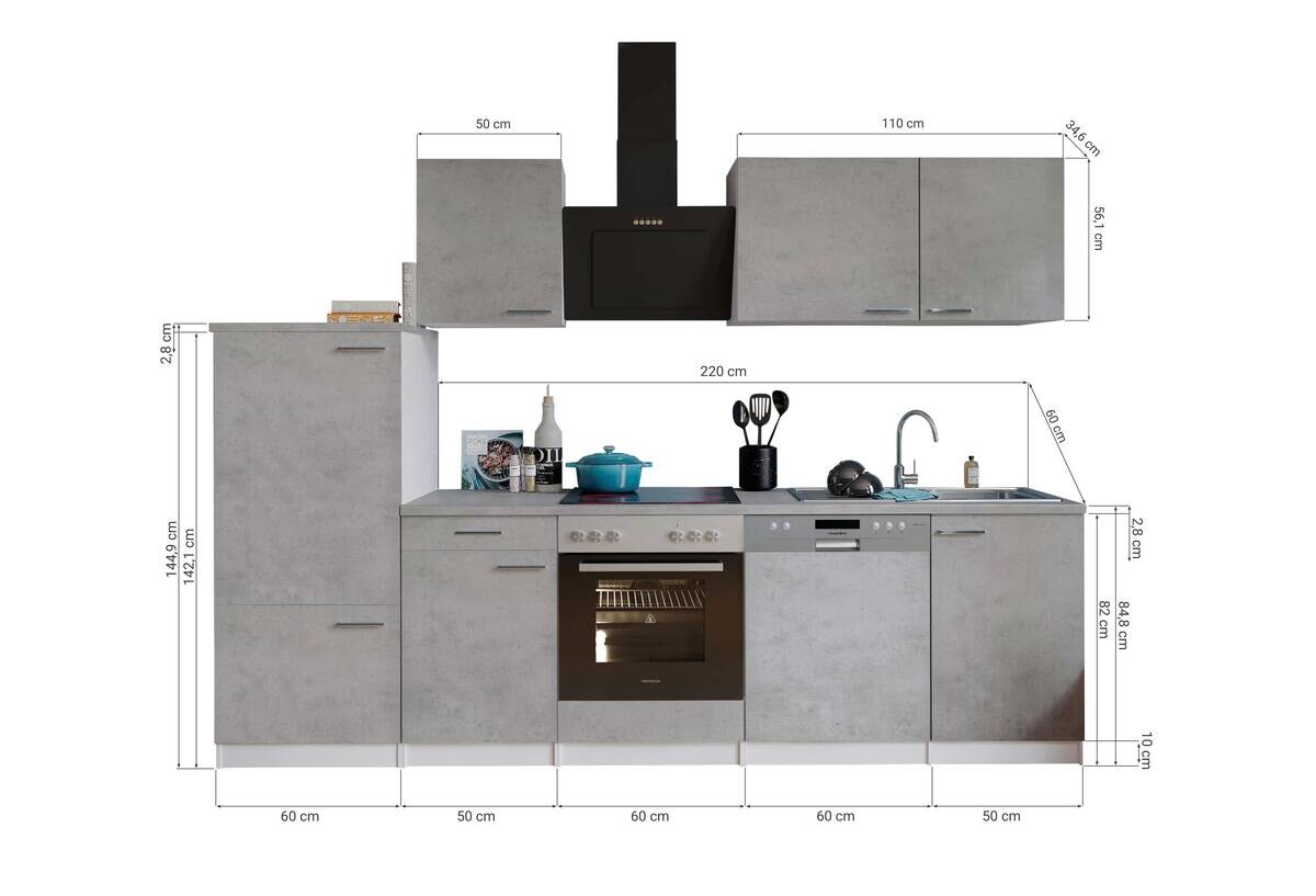 Respekta Küchenblock Malia Beton Optik B/H/T: ca. 280x200x60 cm