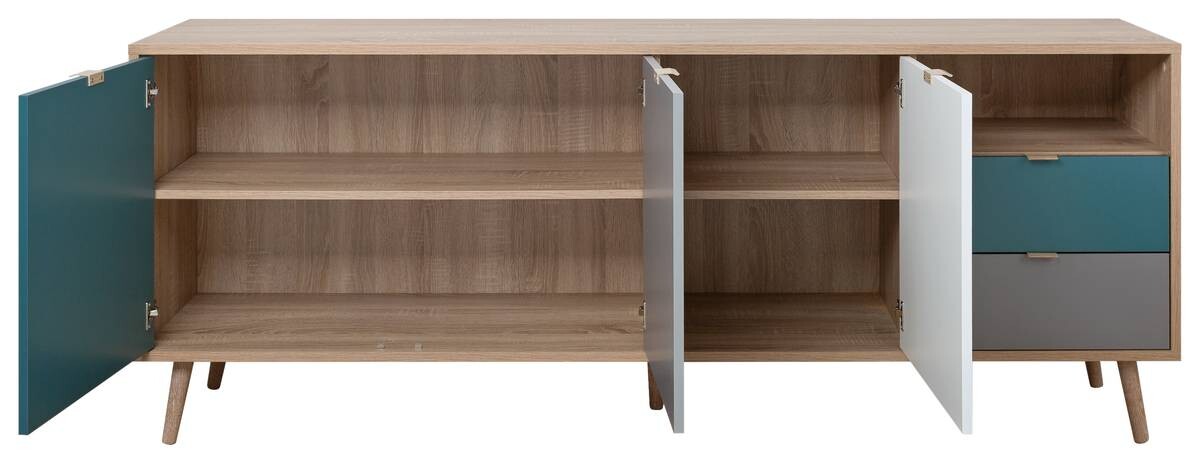 Sideboard Cuba Eiche Sonoma Nachbildung weiß grau petrol B/H/T: ca. 180x71x40 cm
