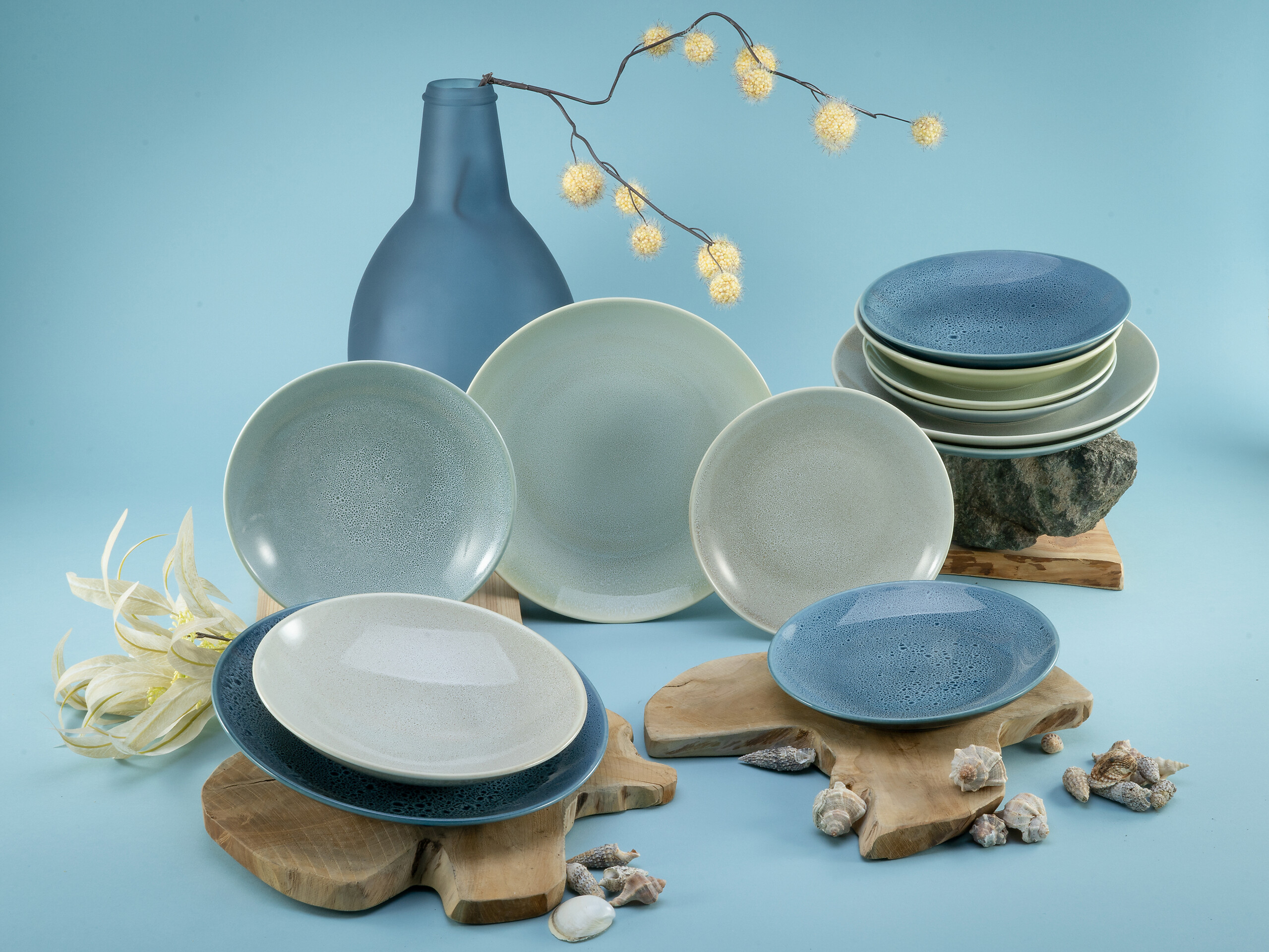 CreaTable Tafelservice Reactive AQUA blau Keramik 12 tlg.