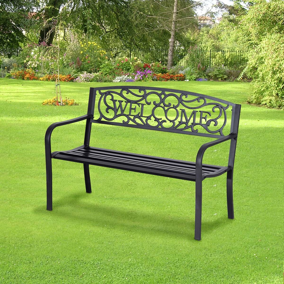 Outsunny Gartenbank schwarz Eisen B/H/L: ca. 60x85x126 cm