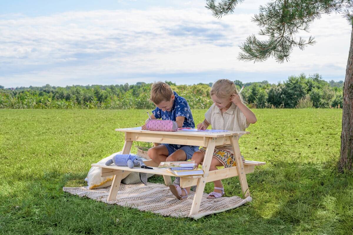 Timbela Kindersitzgarnitur M010 natur Holz B/H/L: ca. 90x50x90 cm