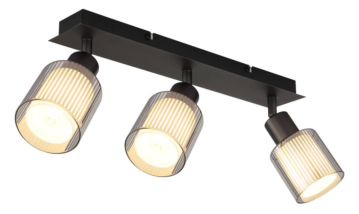 GLOBO Strahler schwarz Chrom Metall Glas B/H/L: ca. 11x41,5x17 cm E14 3 Brennstellen