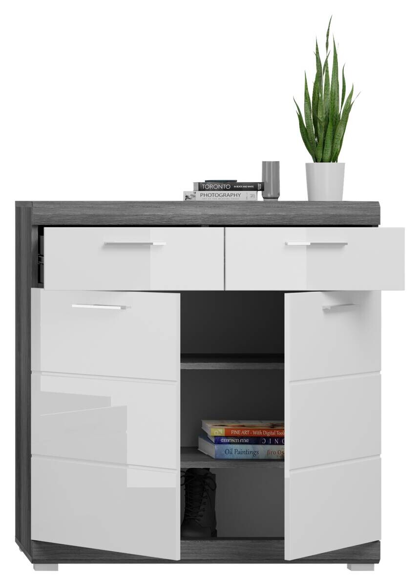 Schuhschrank SCOUT Rauchsilber Nachbildung weiß Hochglanz B/H/T: ca. 90x96x37 cm