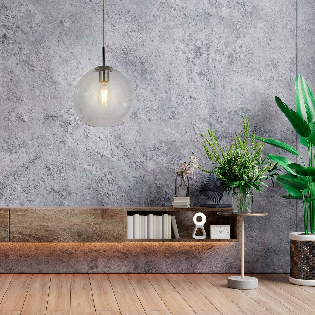 Searchlight Pendelleuchte Balls Chrom transparent Glas Stahl B/H/D: ca. 25x120x25 cm E27 1 Brennstellen