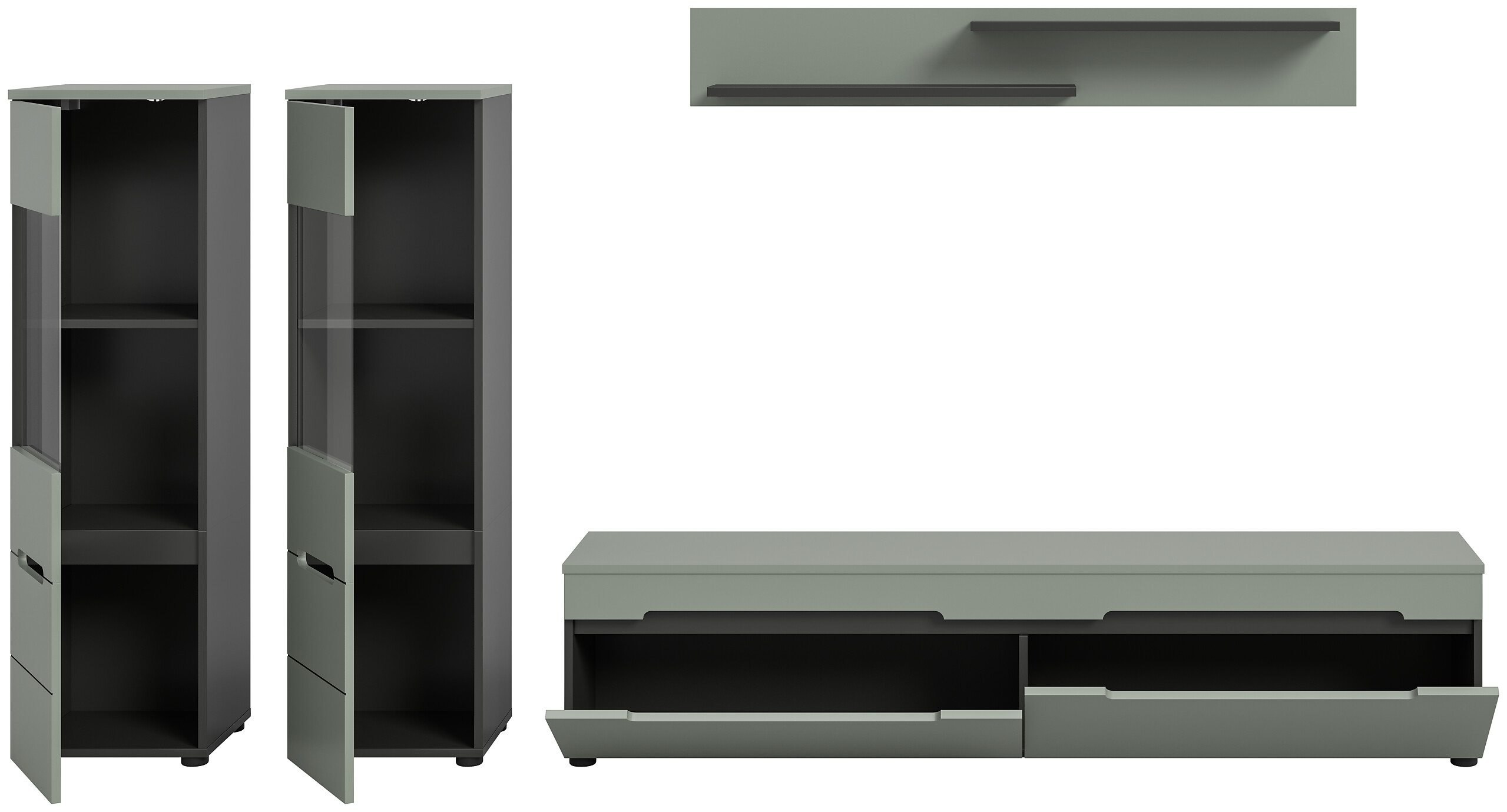 Wohnwand Canu grün basaltgrau Nachbildung B/H/T: ca. 272x141x33 cm