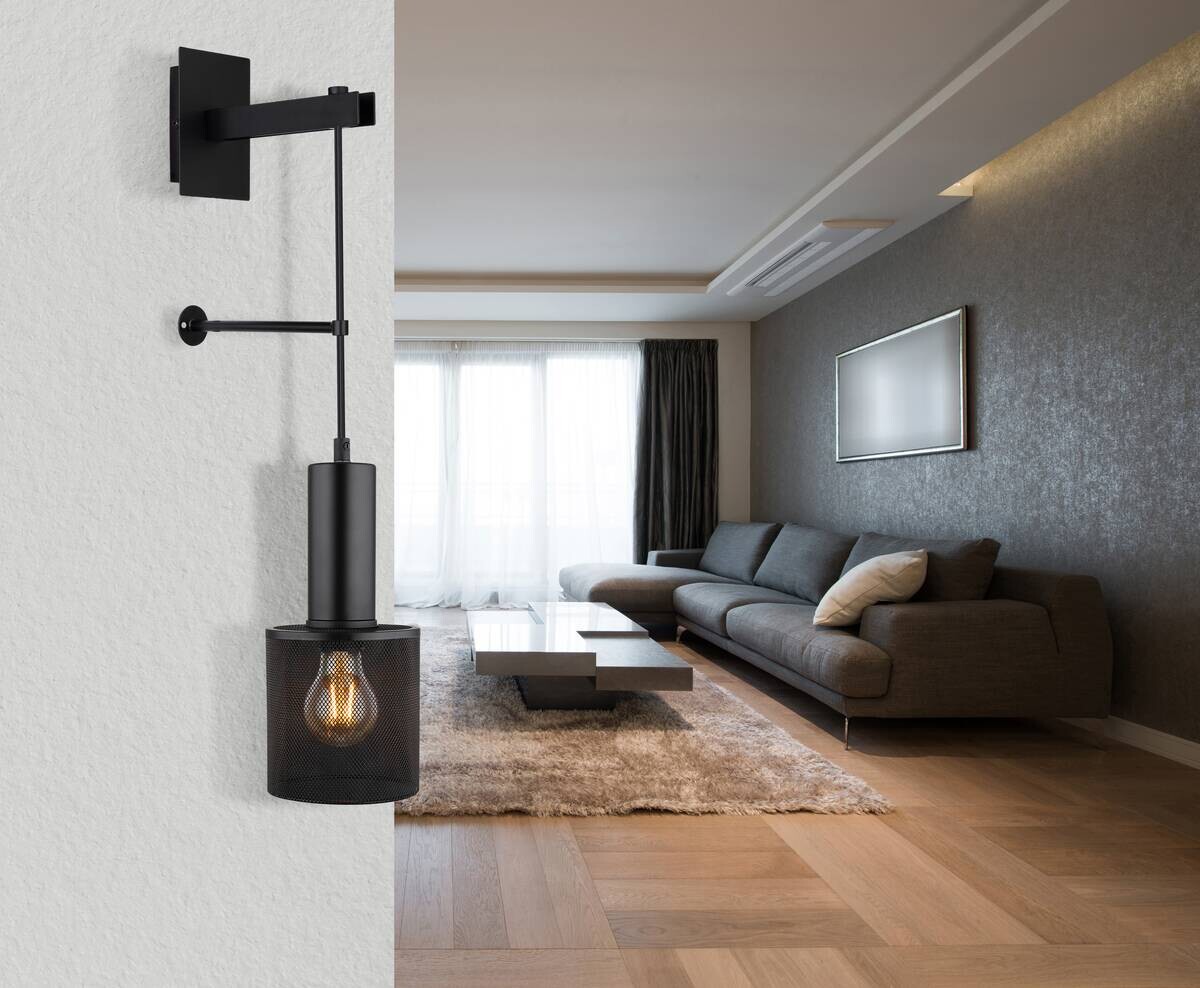 GLOBO Wandleuchte schwarz Metall B/H: ca. 12x60 cm E27 1 Brennstellen